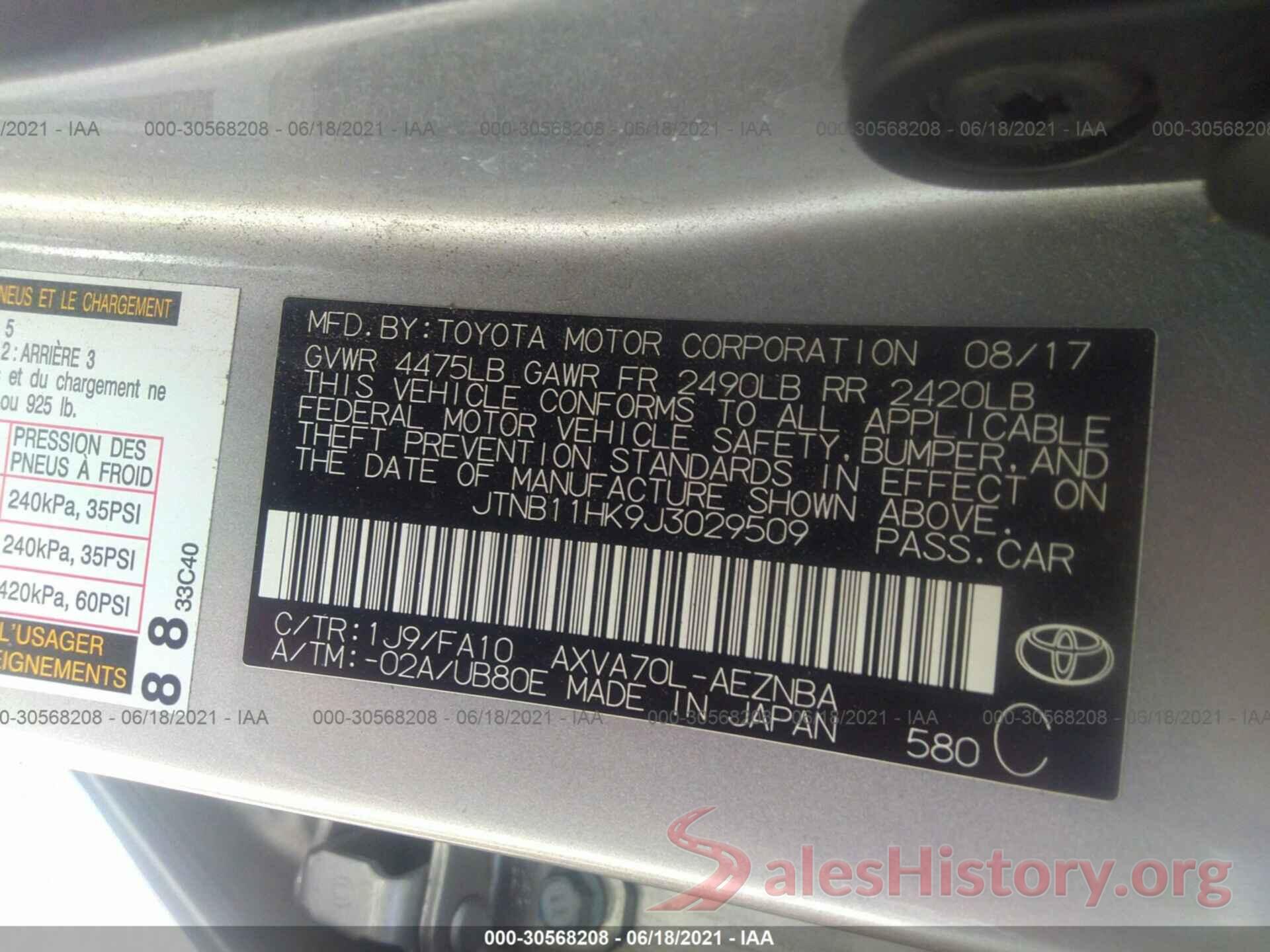 JTNB11HK9J3029509 2018 TOYOTA CAMRY