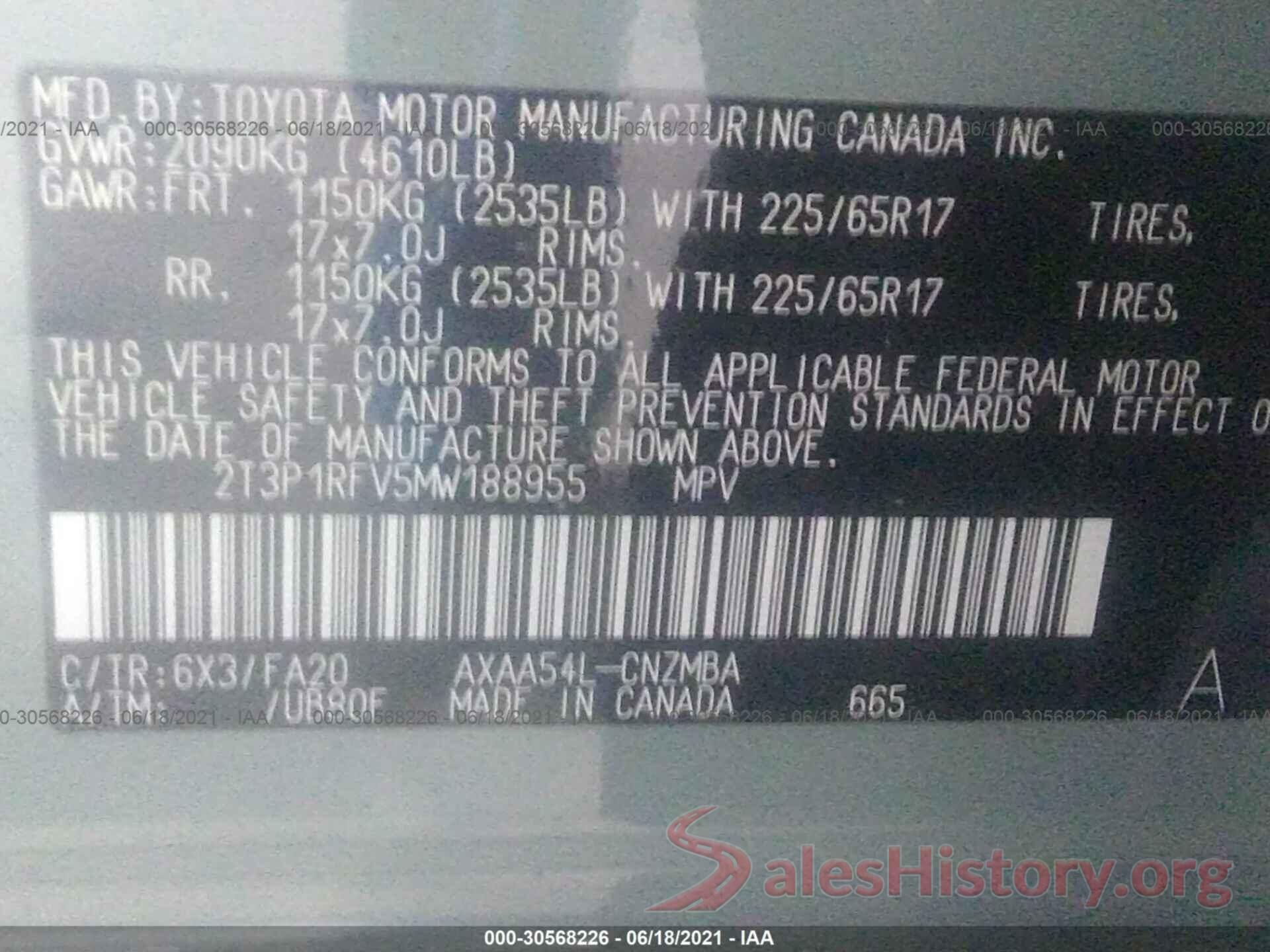 2T3P1RFV5MW188955 2021 TOYOTA RAV4