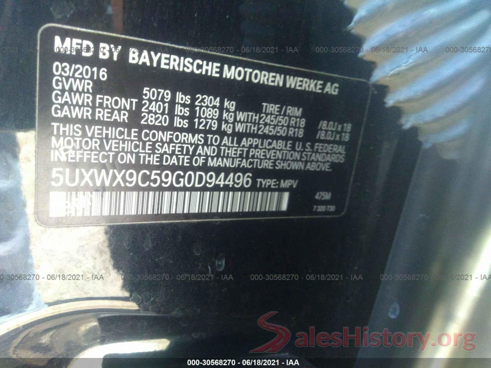 5UXWX9C59G0D94496 2016 BMW X3