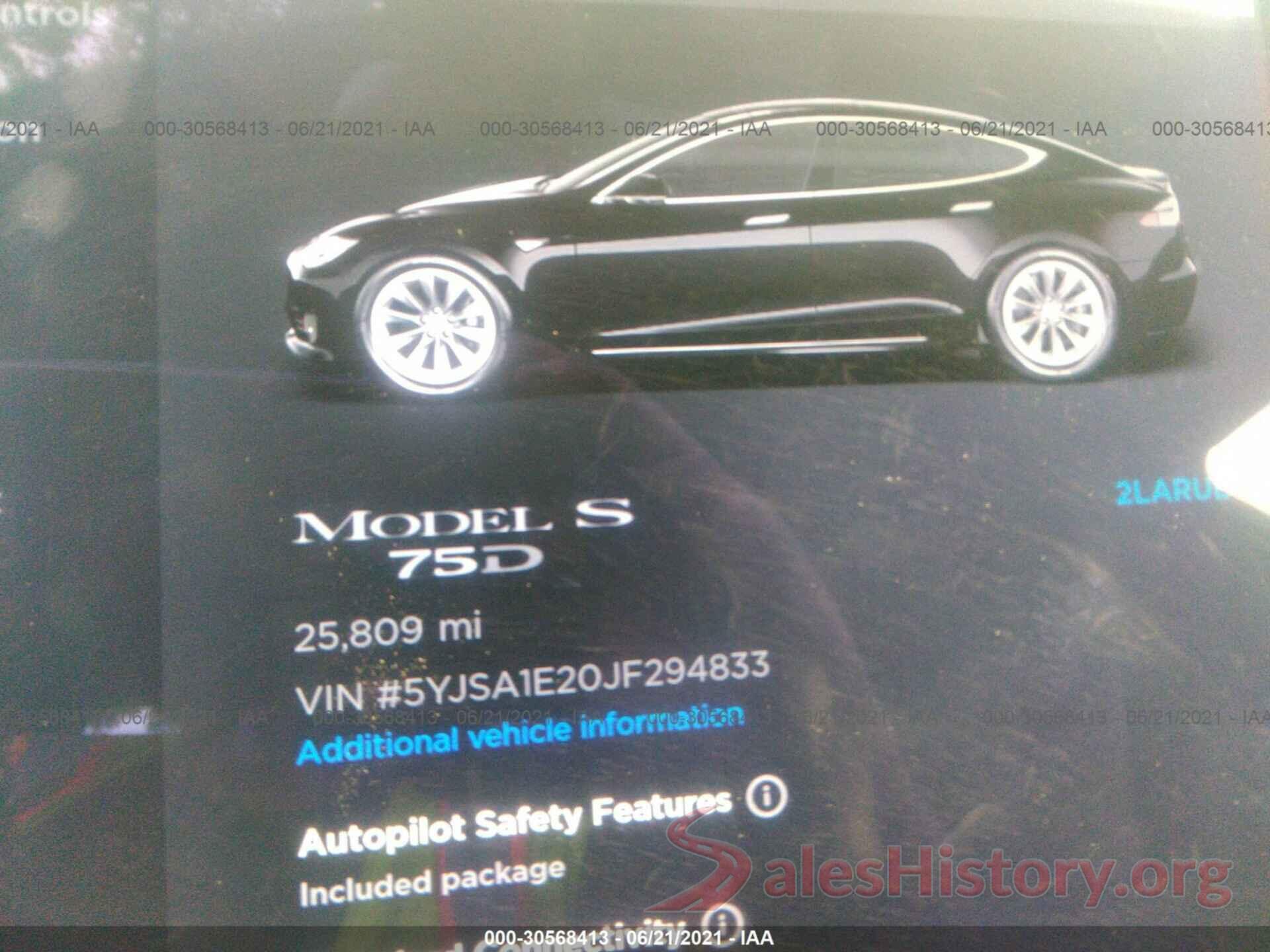 5YJSA1E20JF294833 2018 TESLA MODEL S