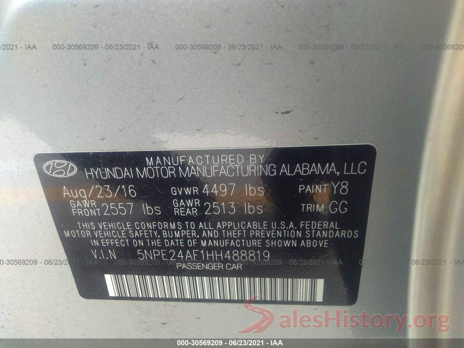 5NPE24AF1HH488819 2017 HYUNDAI SONATA