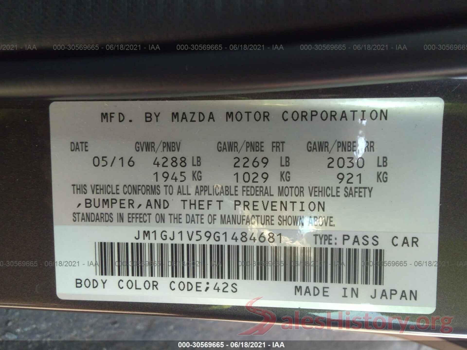 JM1GJ1V59G1484681 2016 MAZDA MAZDA6