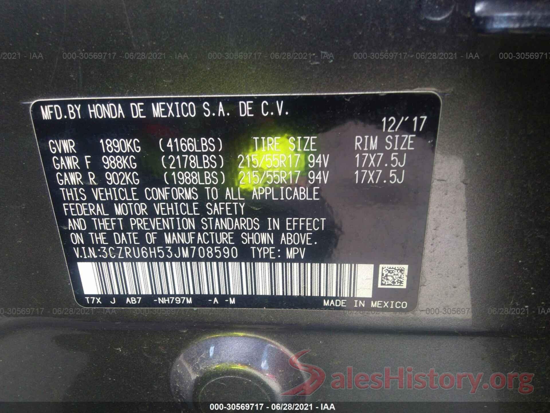 3CZRU6H53JM708590 2018 HONDA HR-V