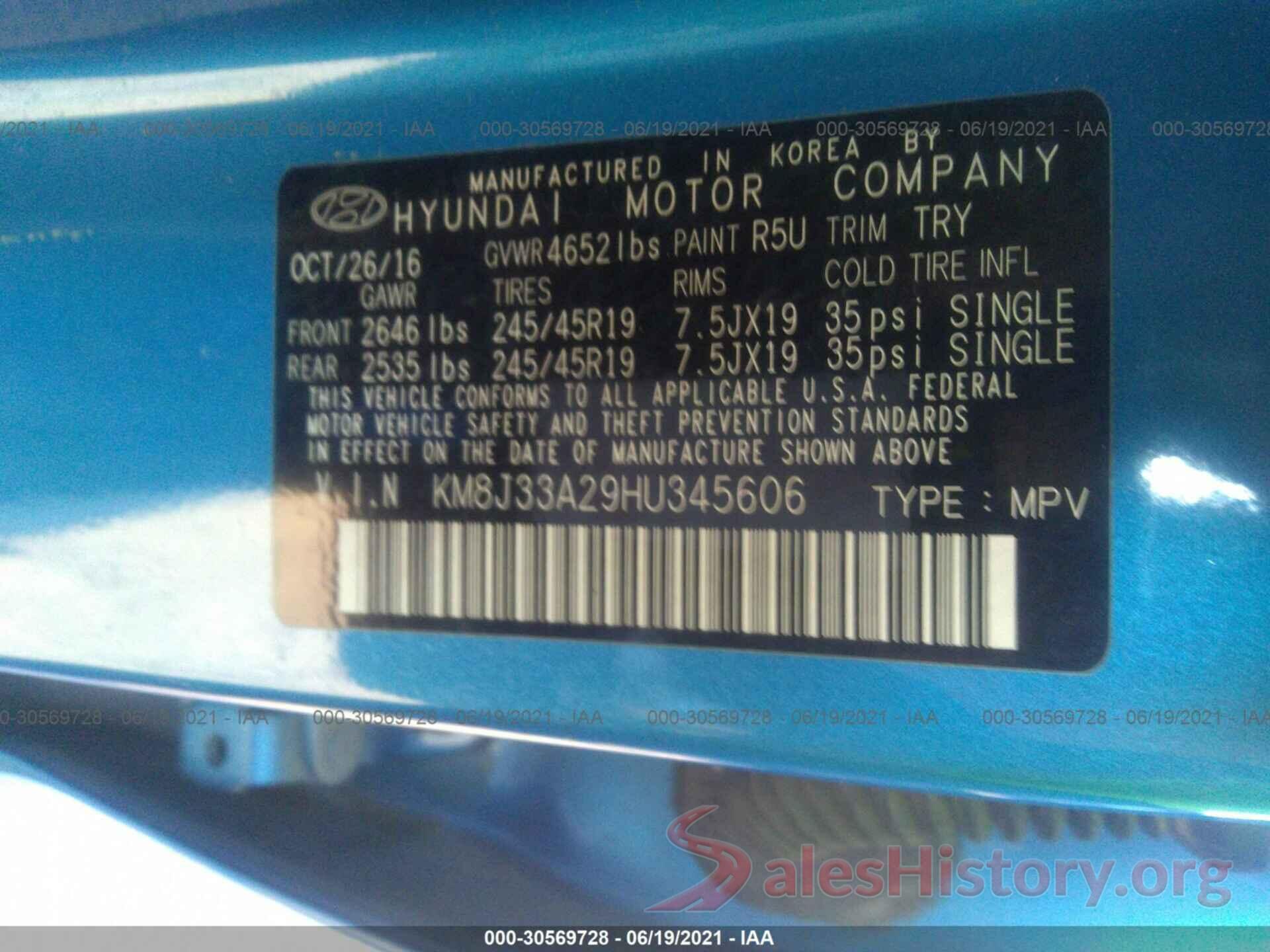 KM8J33A29HU345606 2017 HYUNDAI TUCSON