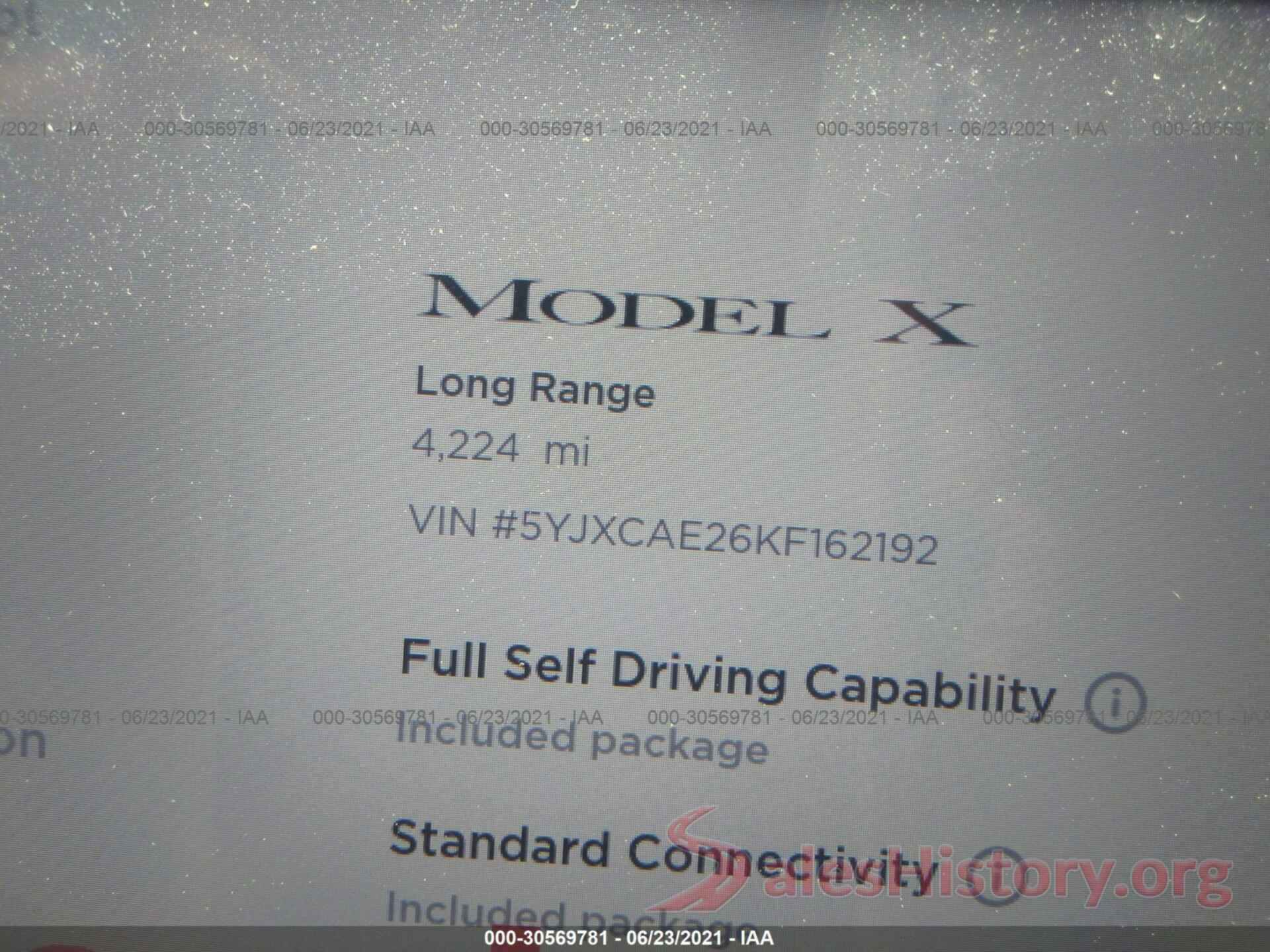 5YJXCAE26KF162192 2019 TESLA MODEL X