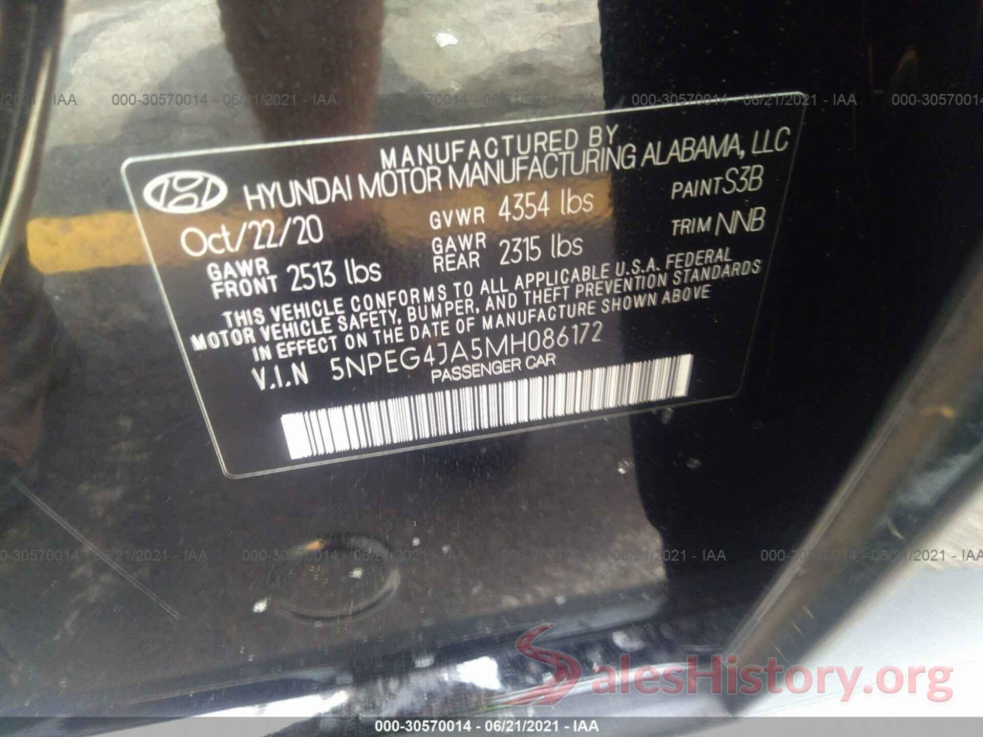 5NPEG4JA5MH086172 2021 HYUNDAI SONATA