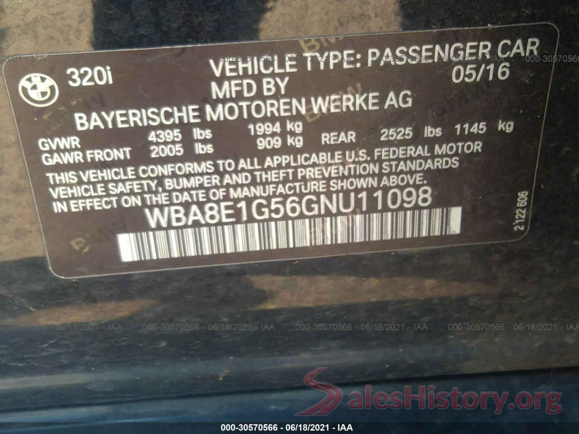 WBA8E1G56GNU11098 2016 BMW 3 SERIES