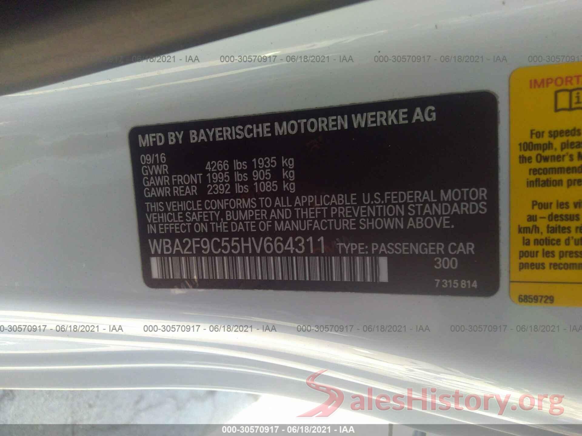 WBA2F9C55HV664311 2017 BMW 2 SERIES