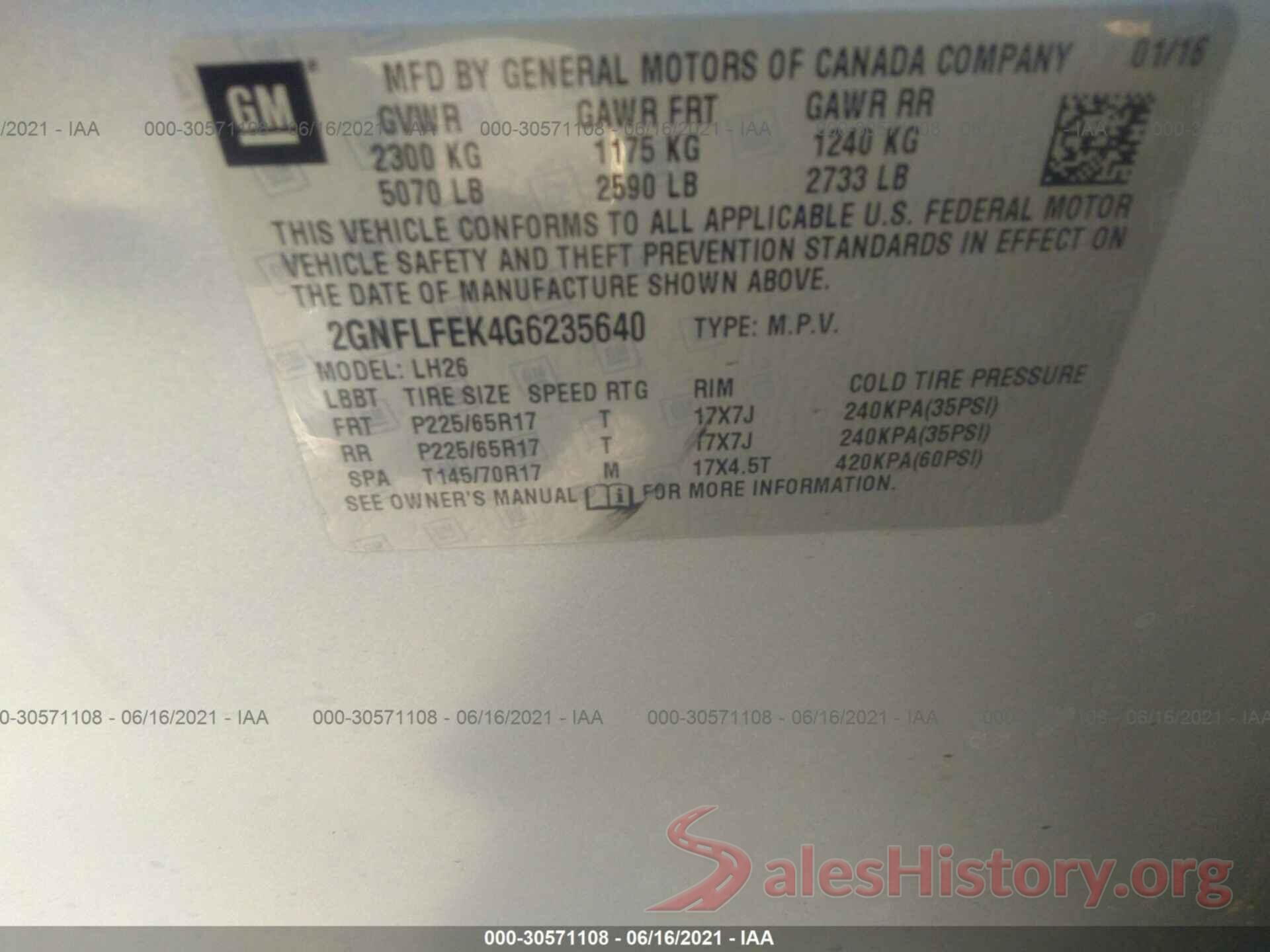 2GNFLFEK4G6235640 2016 CHEVROLET EQUINOX