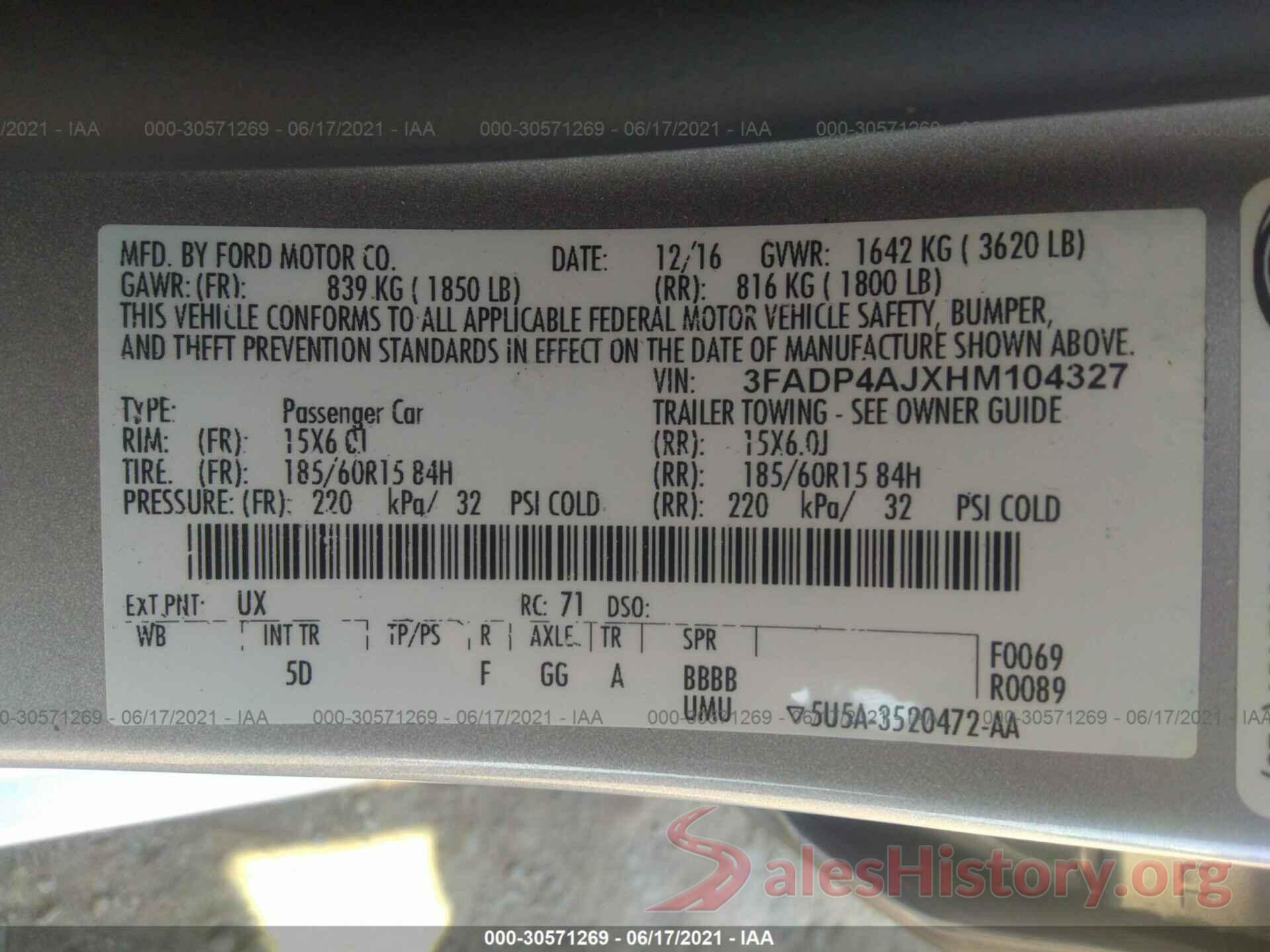 3FADP4AJXHM104327 2017 FORD FIESTA