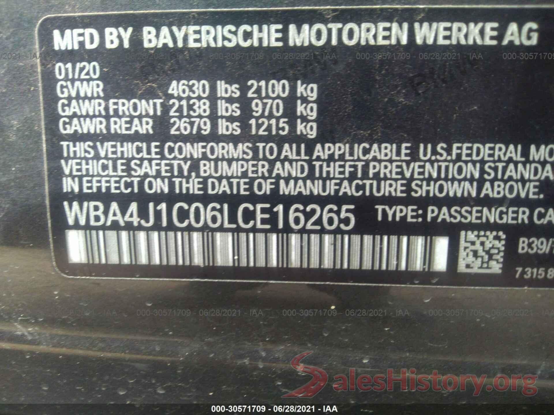 WBA4J1C06LCE16265 2020 BMW 4 SERIES