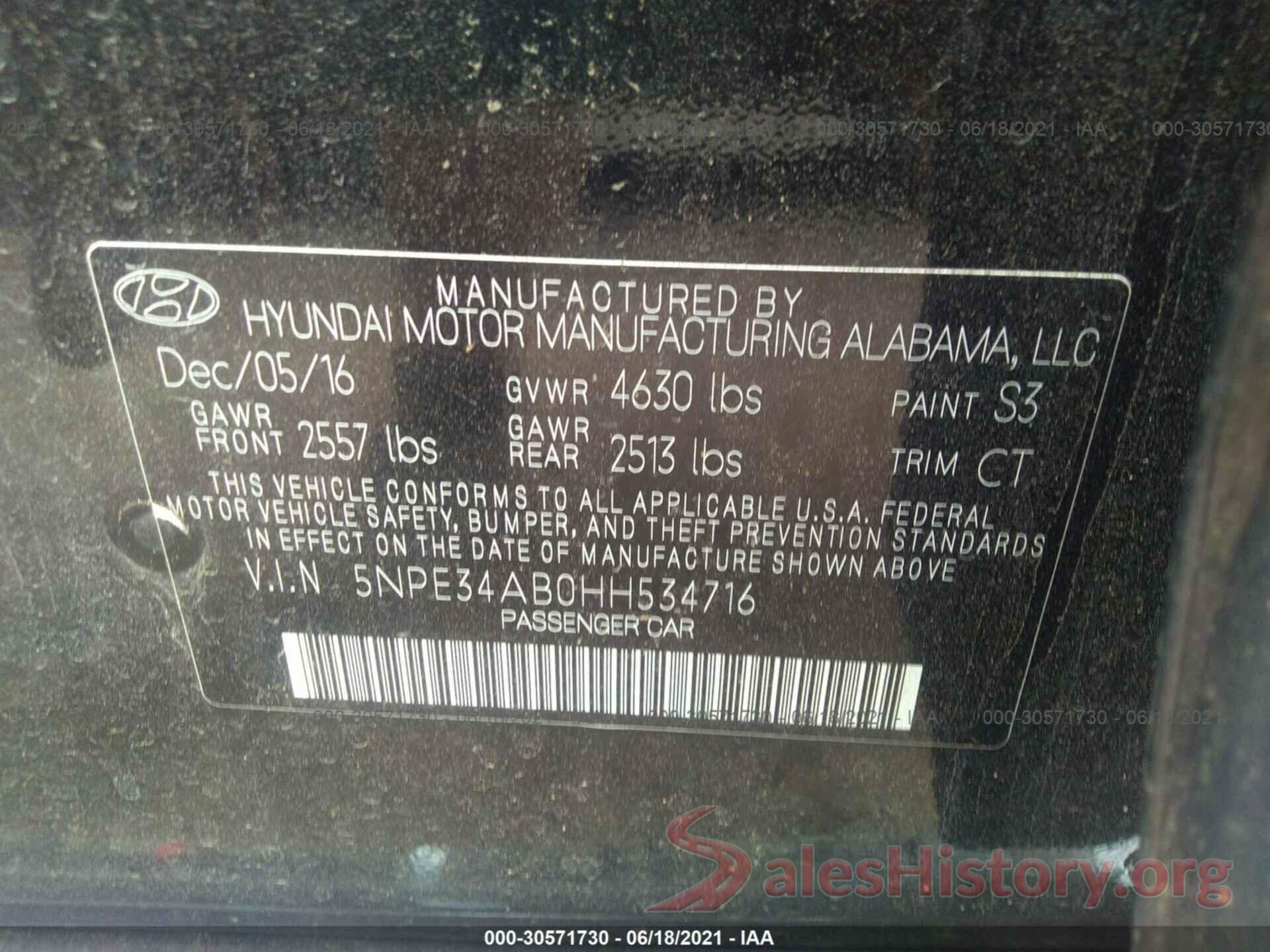 5NPE34AB0HH534716 2017 HYUNDAI SONATA