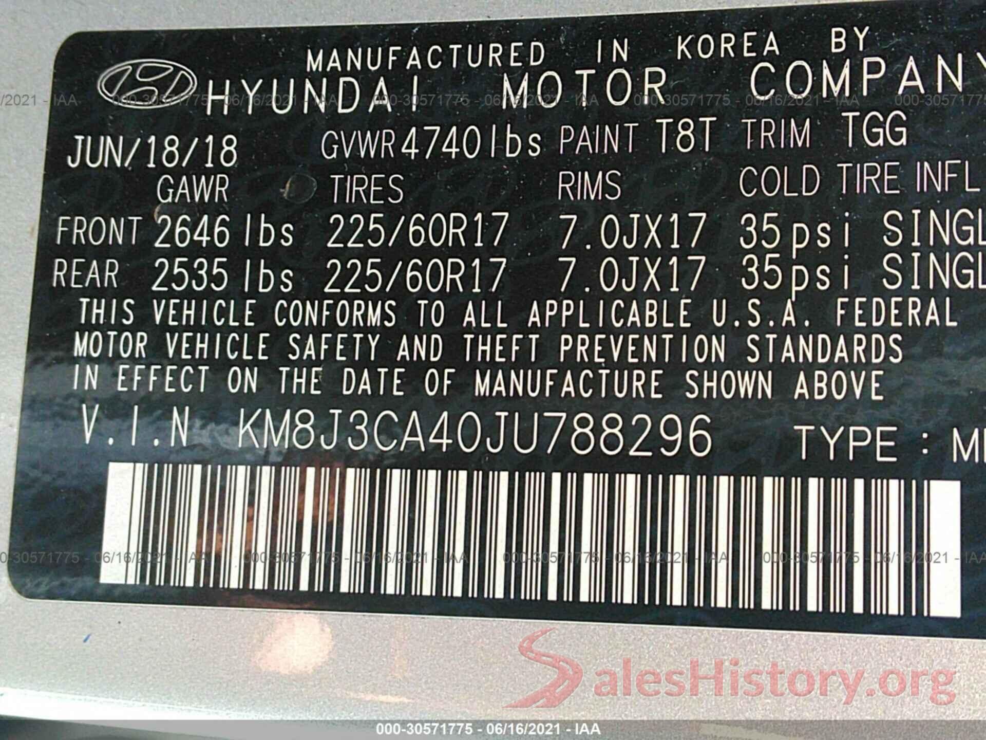 KM8J3CA40JU788296 2018 HYUNDAI TUCSON