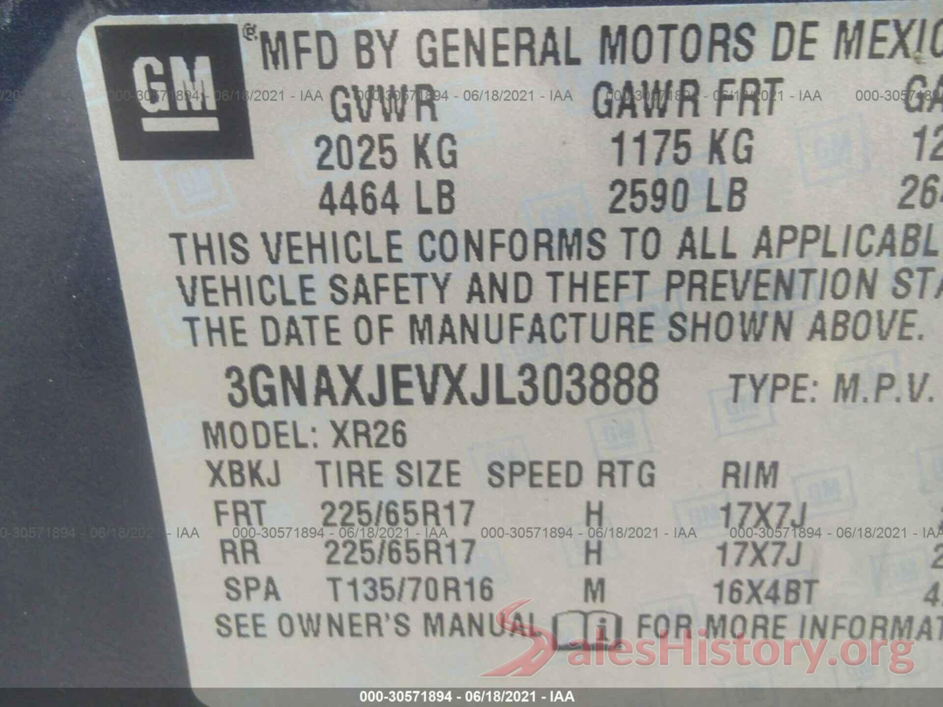 3GNAXJEVXJL303888 2018 CHEVROLET EQUINOX