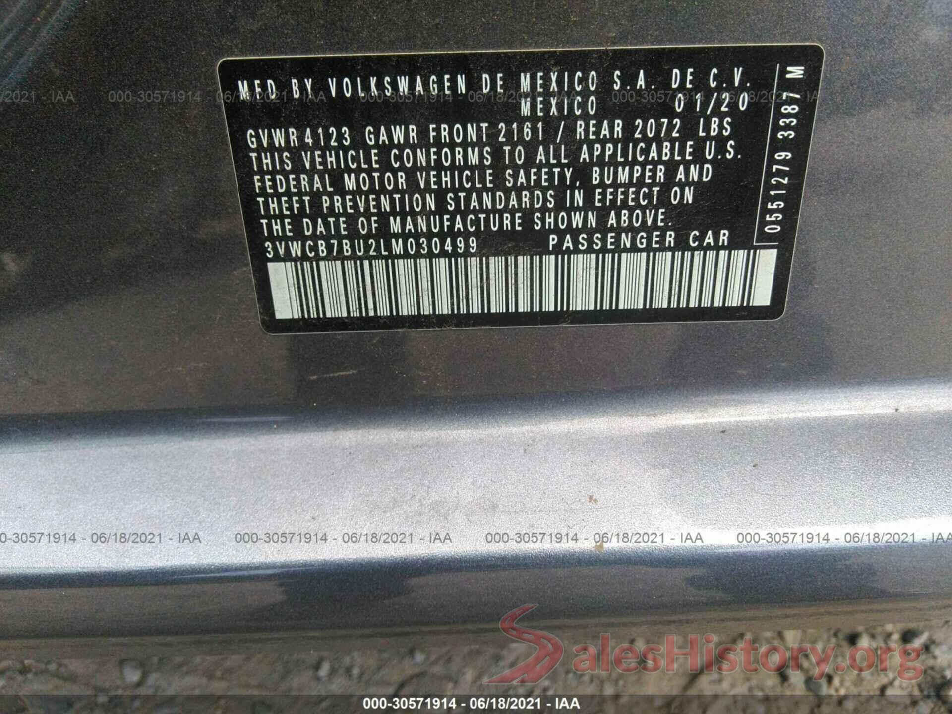 3VWCB7BU2LM030499 2020 VOLKSWAGEN JETTA