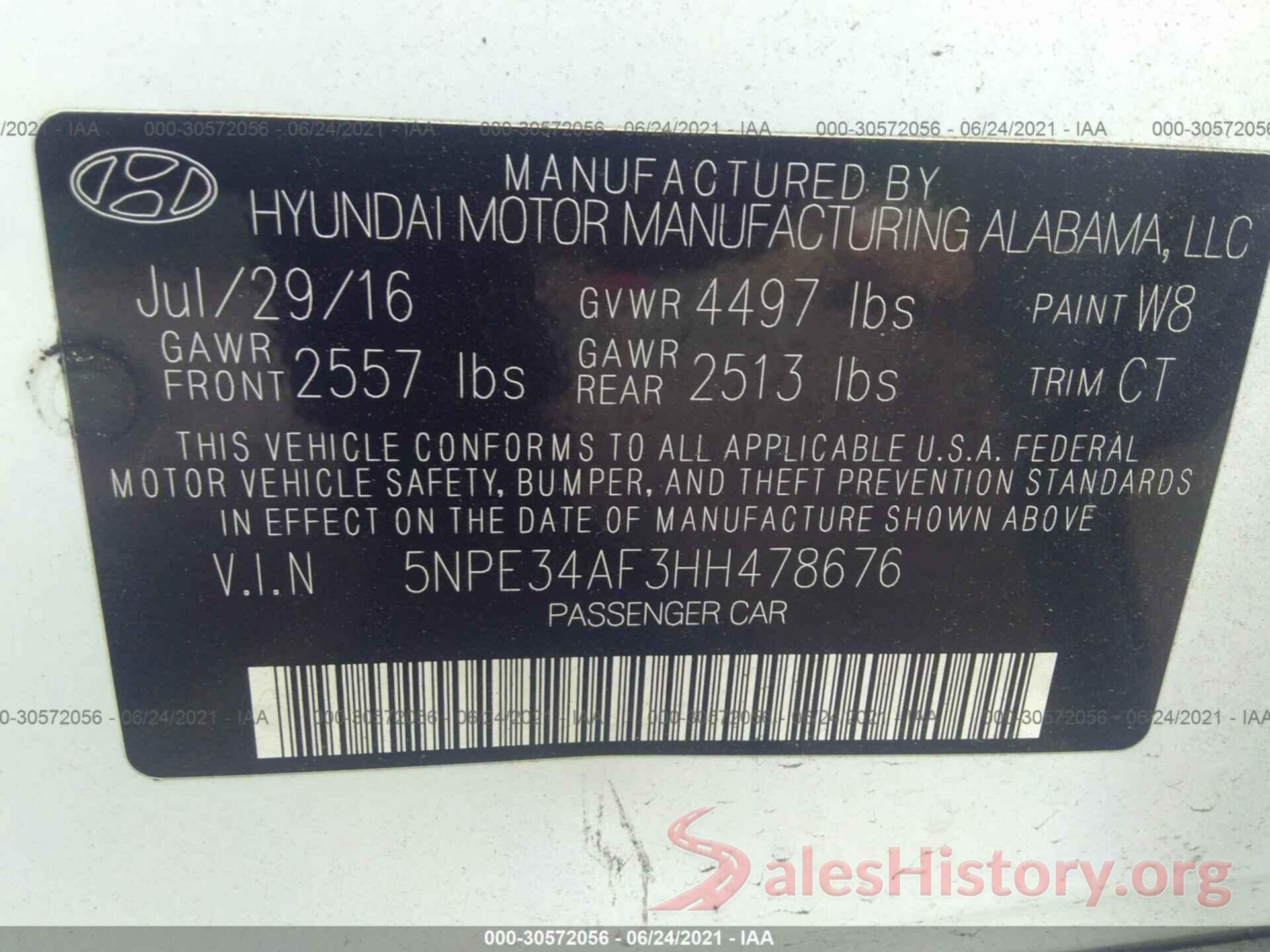 5NPE34AF3HH478676 2017 HYUNDAI SONATA