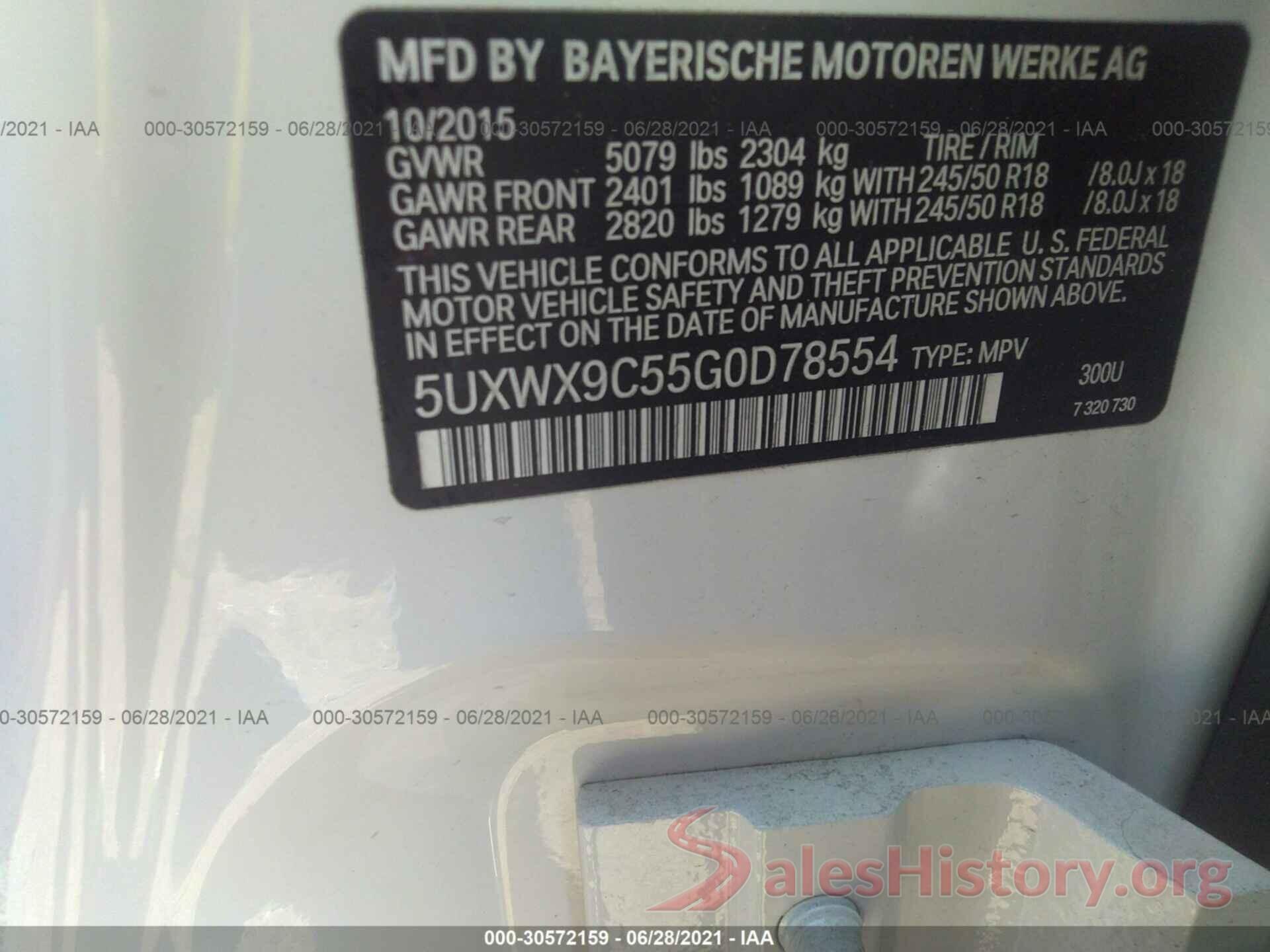 5UXWX9C55G0D78554 2016 BMW X3