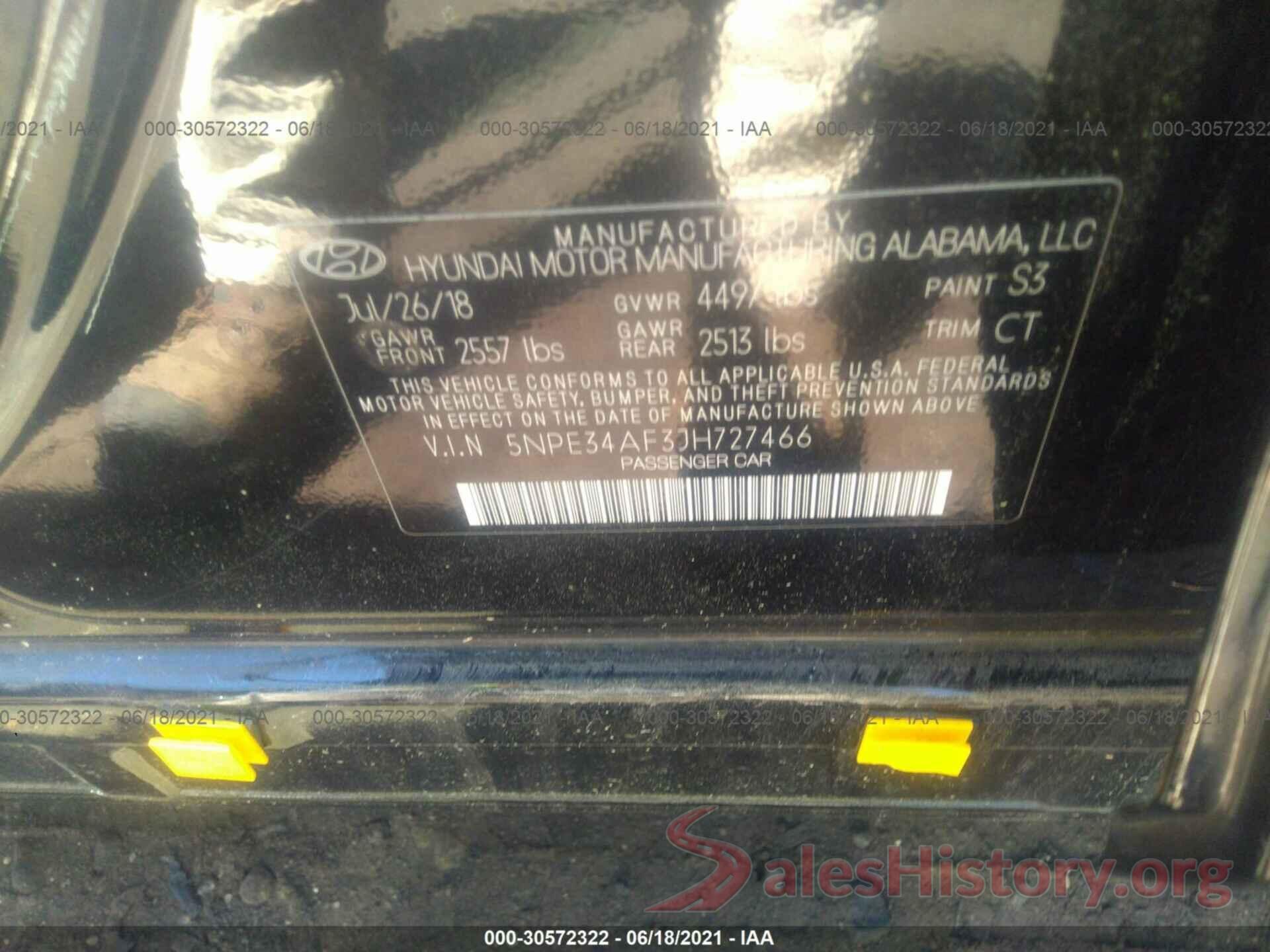 5NPE34AF3JH727466 2018 HYUNDAI SONATA