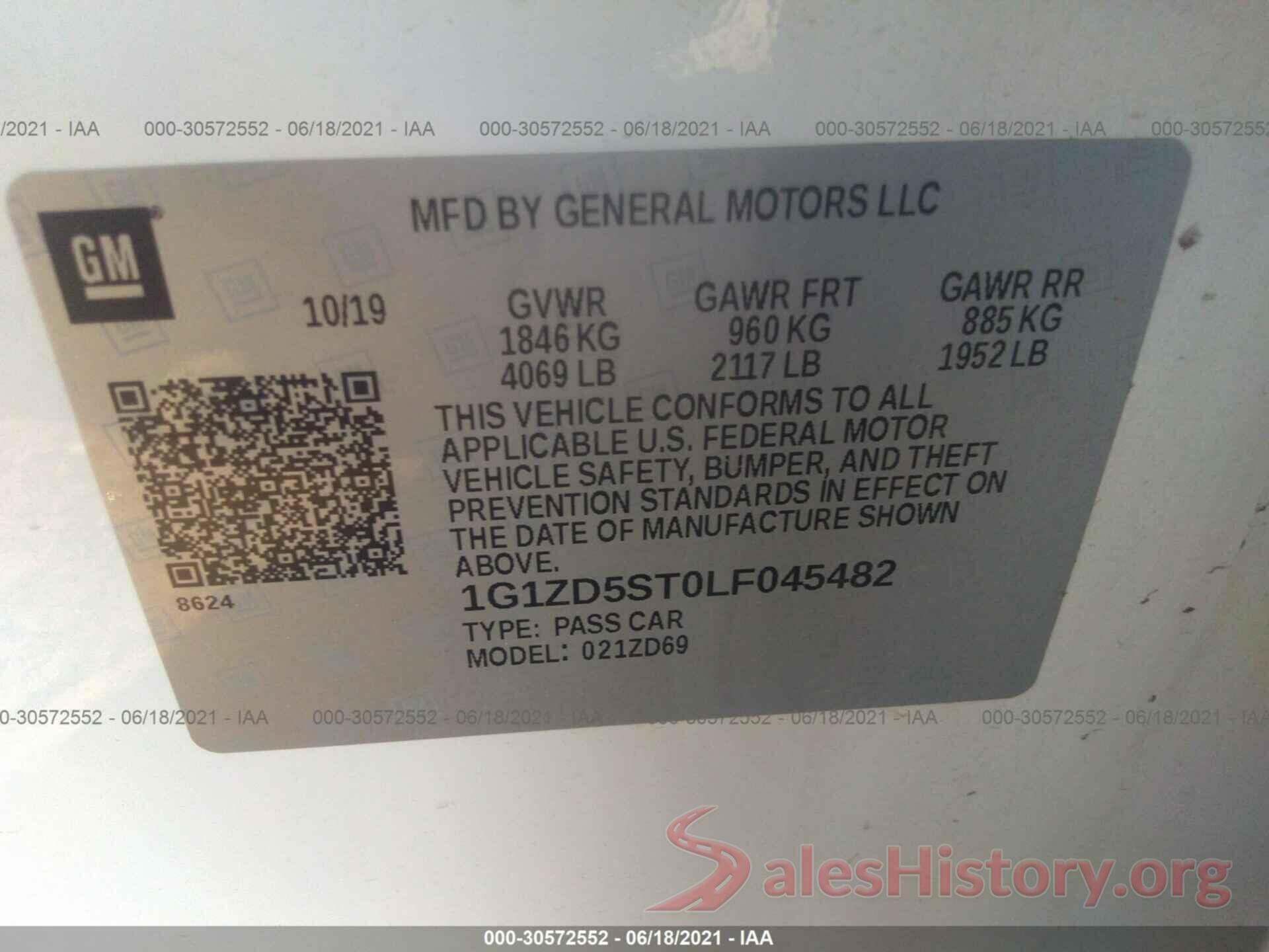 1G1ZD5ST0LF045482 2020 CHEVROLET MALIBU