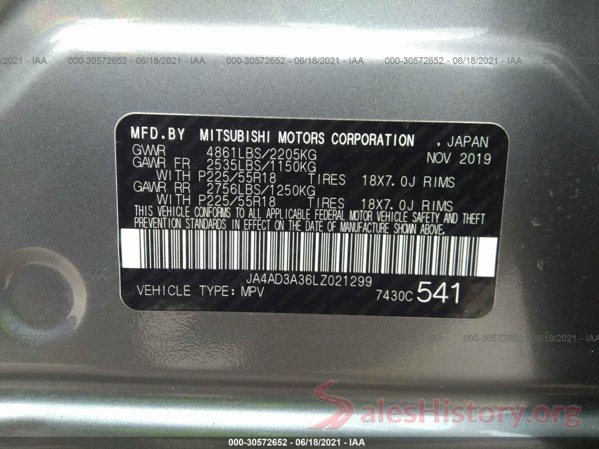 JA4AD3A36LZ021299 2020 MITSUBISHI OUTLANDER