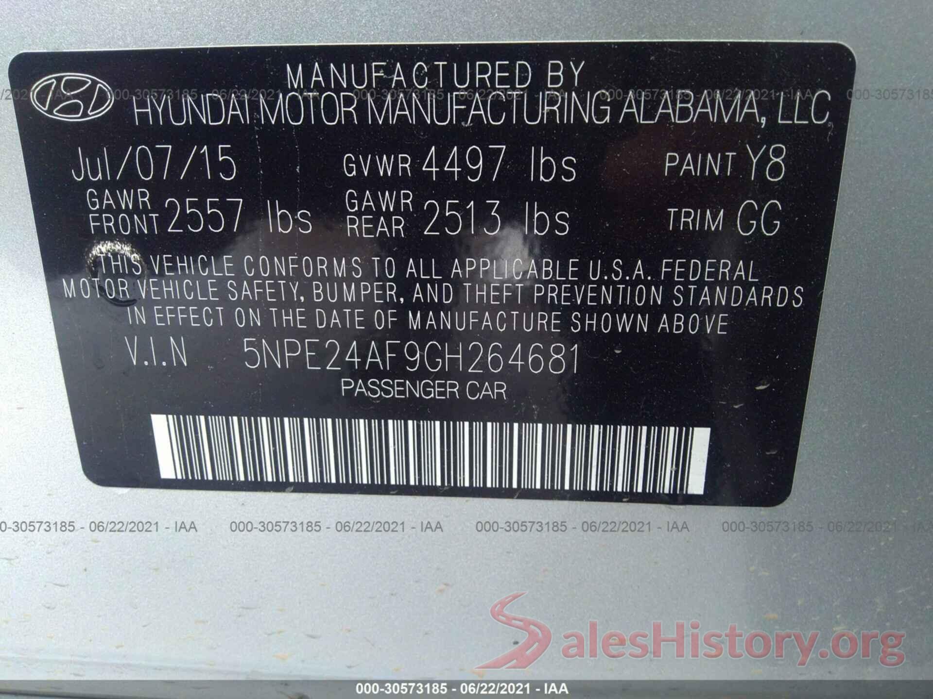 5NPE24AF9GH264681 2016 HYUNDAI SONATA