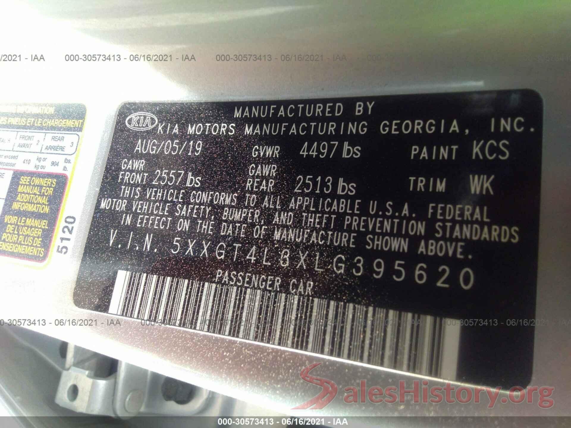 5XXGT4L3XLG395620 2020 KIA OPTIMA