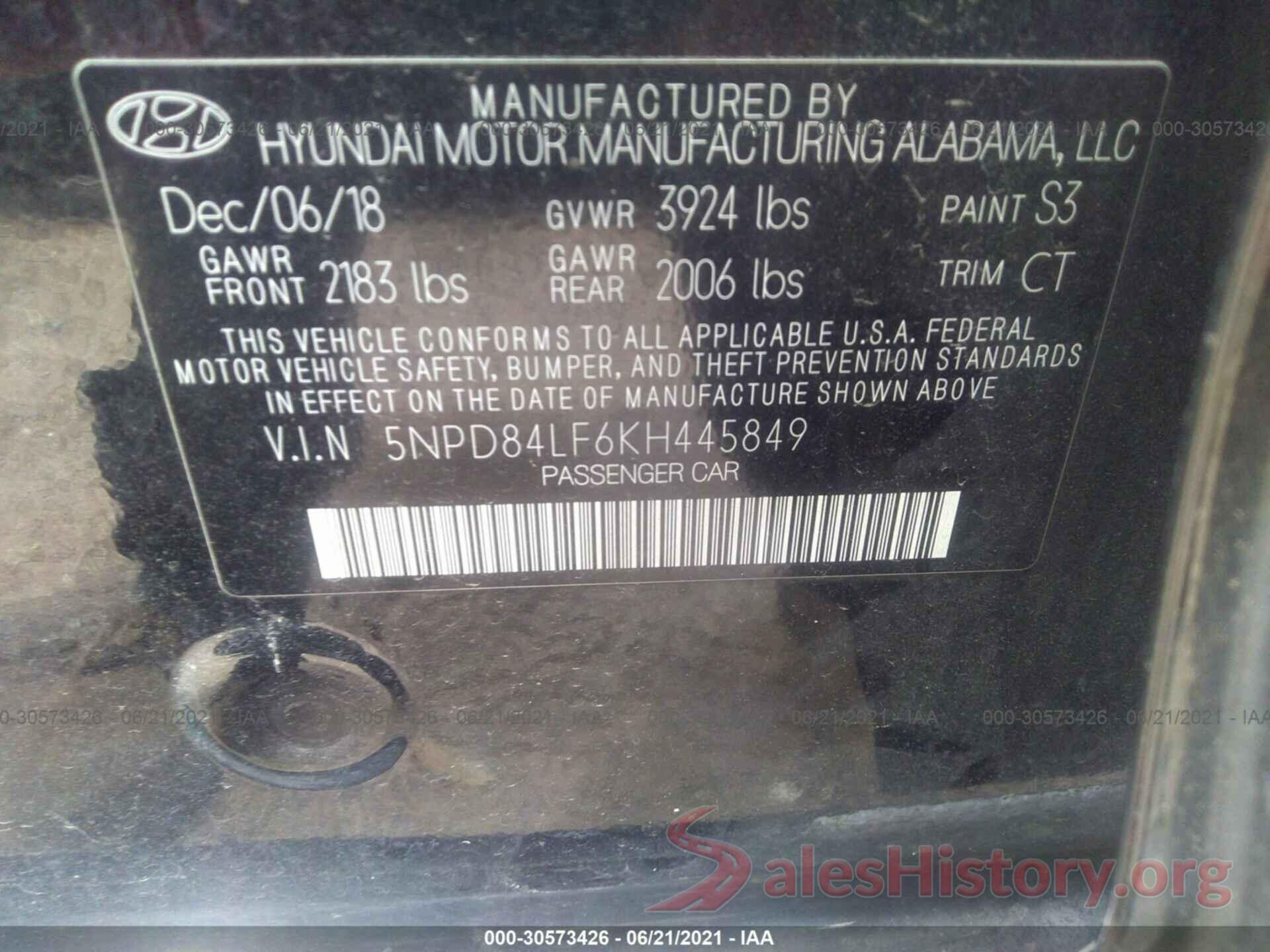 5NPD84LF6KH445849 2019 HYUNDAI ELANTRA