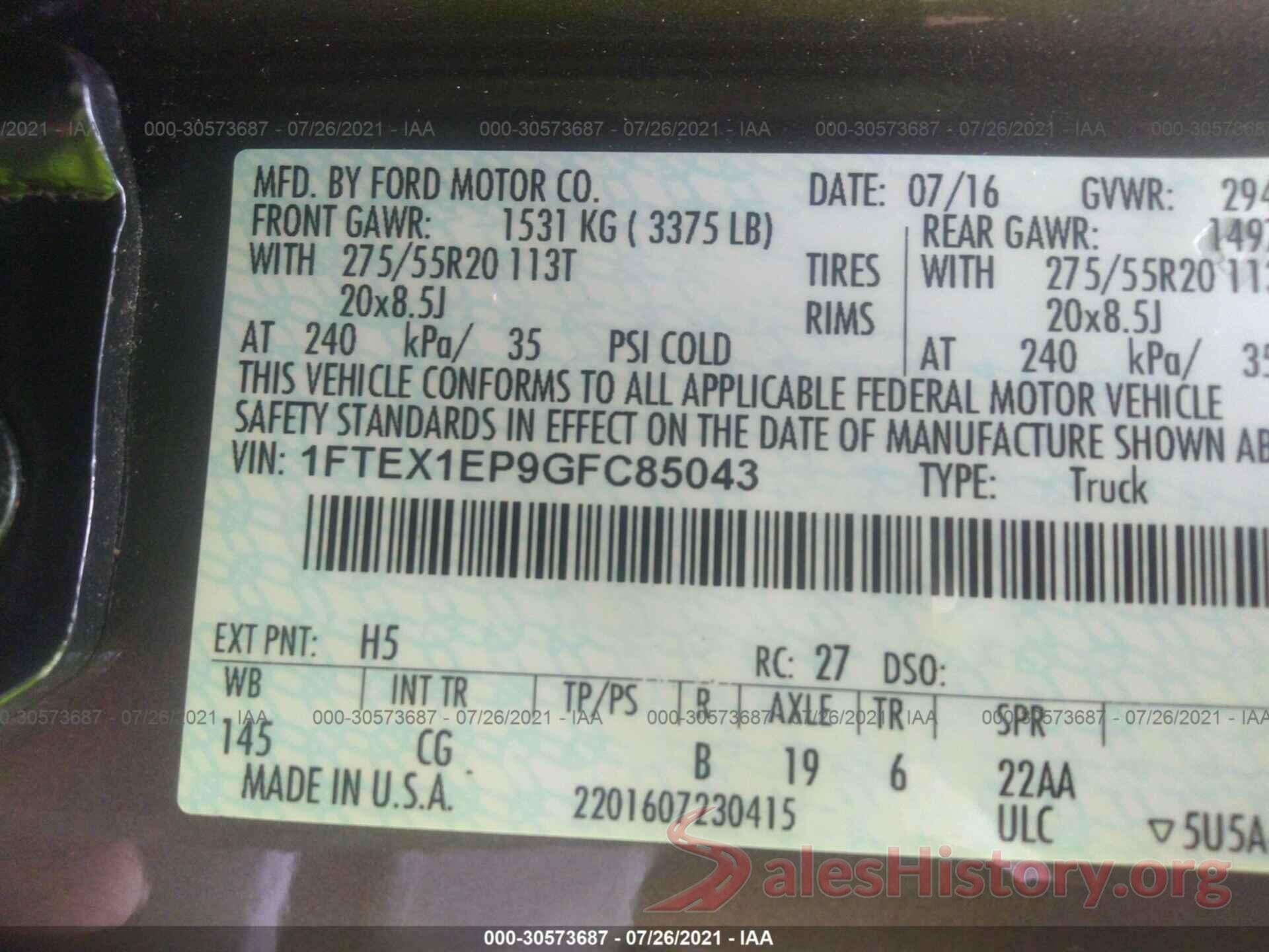 1FTEX1EP9GFC85043 2016 FORD F-150