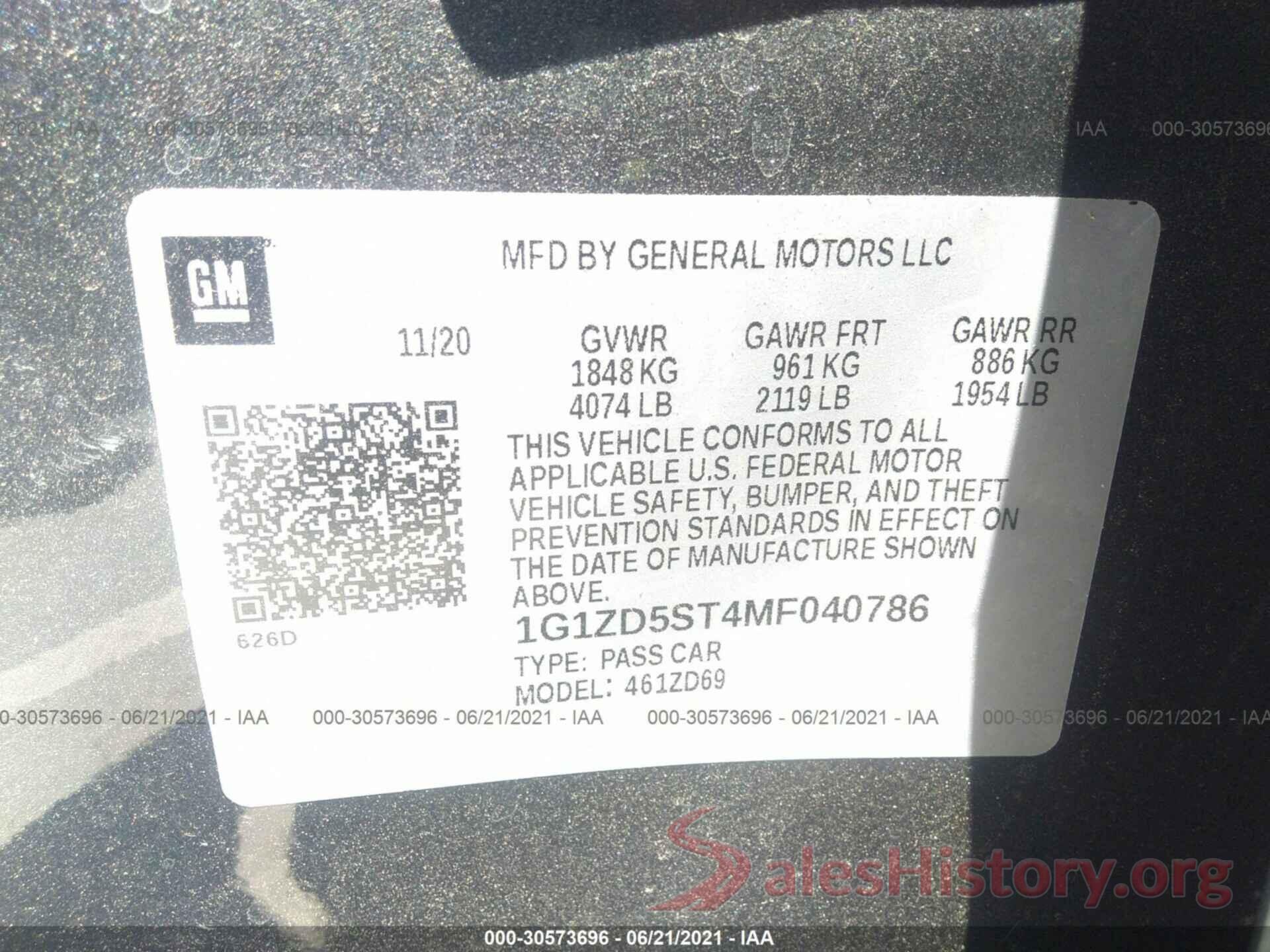 1G1ZD5ST4MF040786 2021 CHEVROLET MALIBU