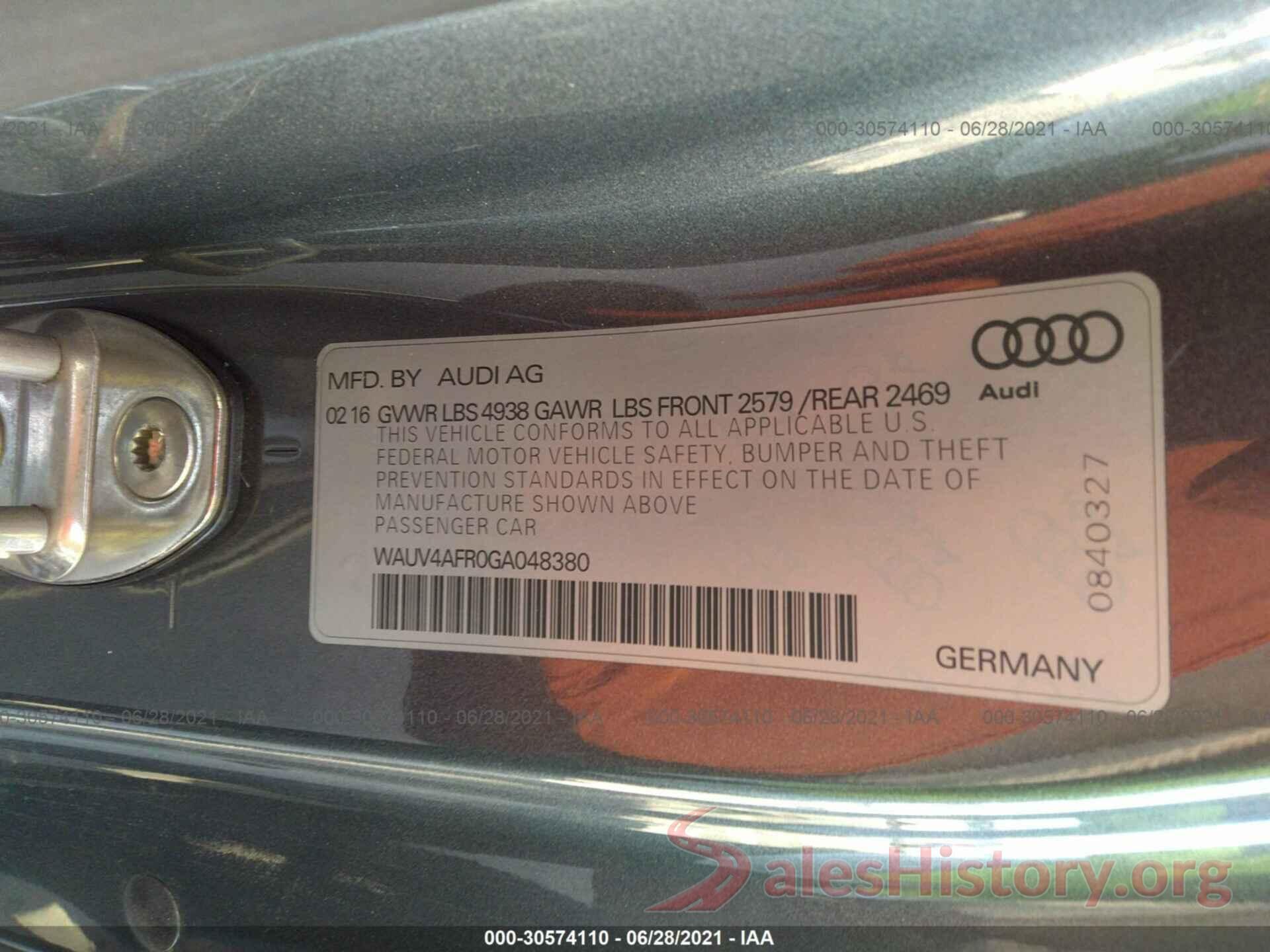 WAUV4AFR0GA048380 2016 AUDI S5