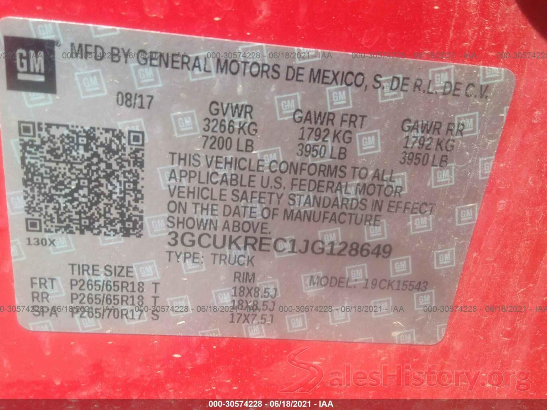 3GCUKREC1JG128649 2018 CHEVROLET SILVERADO 1500