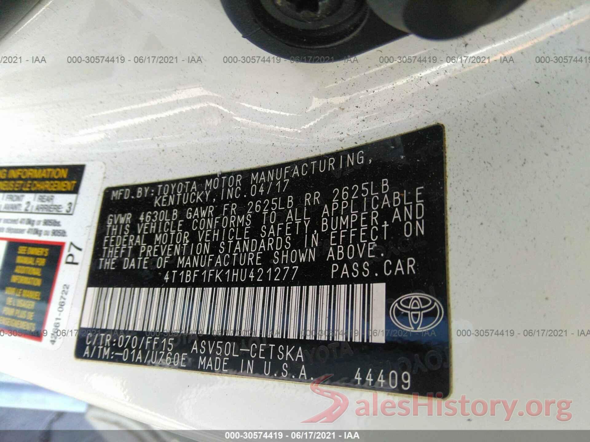 4T1BF1FK1HU421277 2017 TOYOTA CAMRY