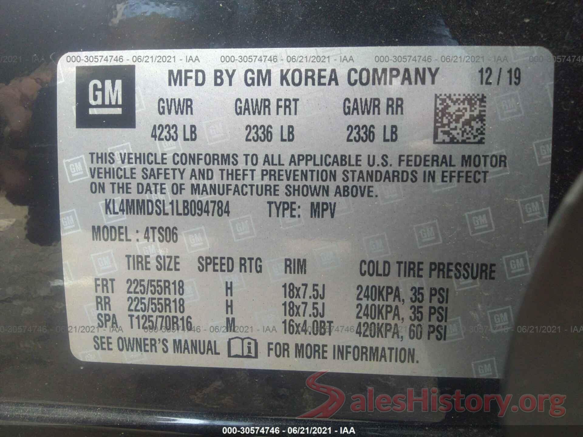 KL4MMDSL1LB094784 2020 BUICK ENCORE GX