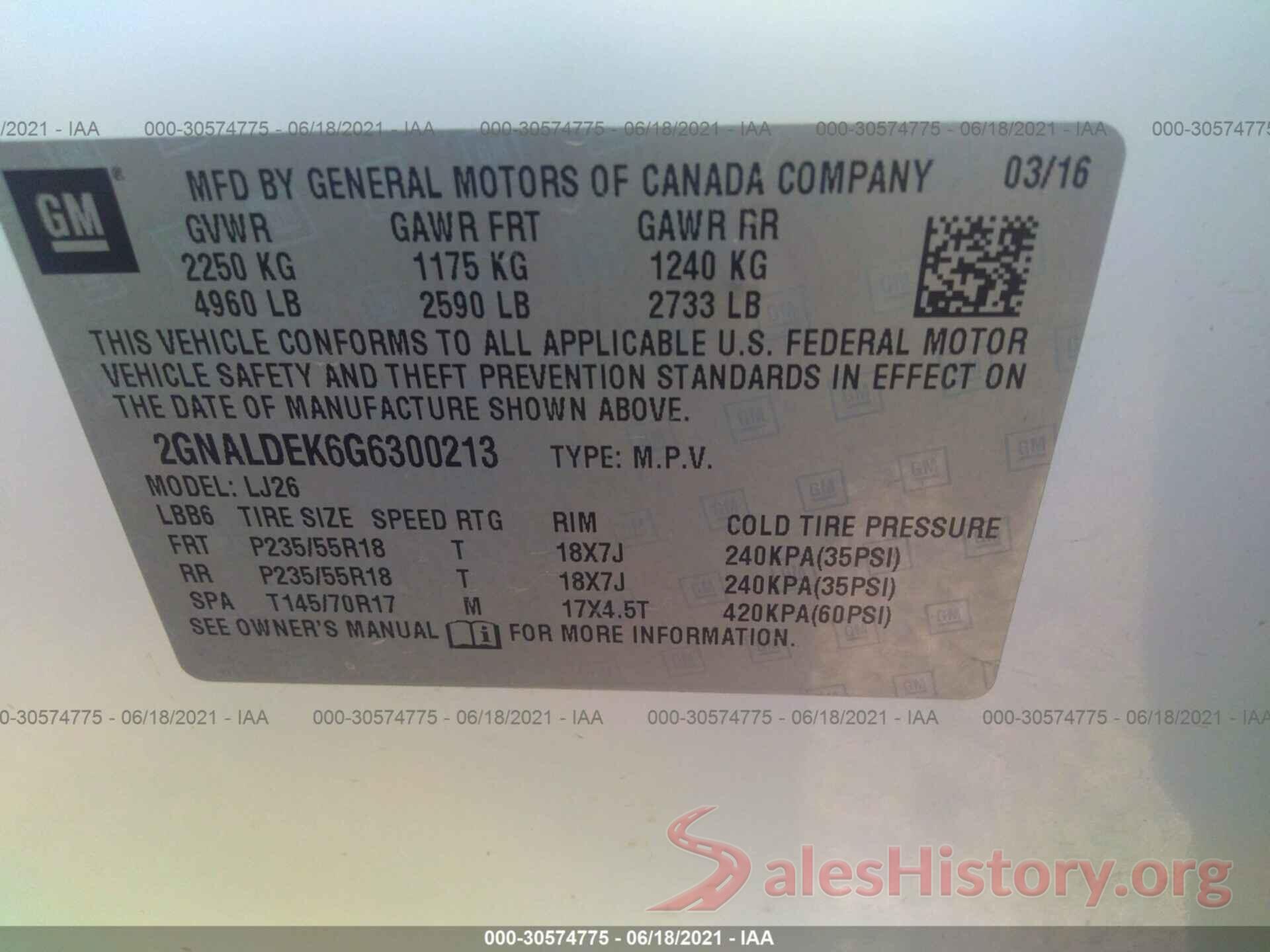 2GNALDEK6G6300213 2016 CHEVROLET EQUINOX