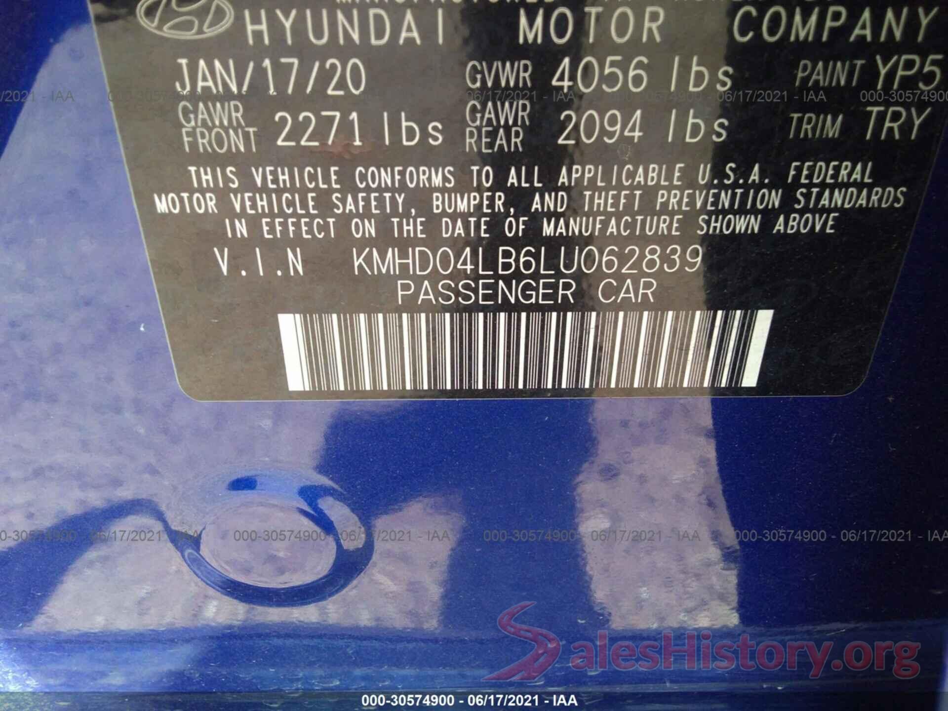 KMHD04LB6LU062839 2020 HYUNDAI ELANTRA