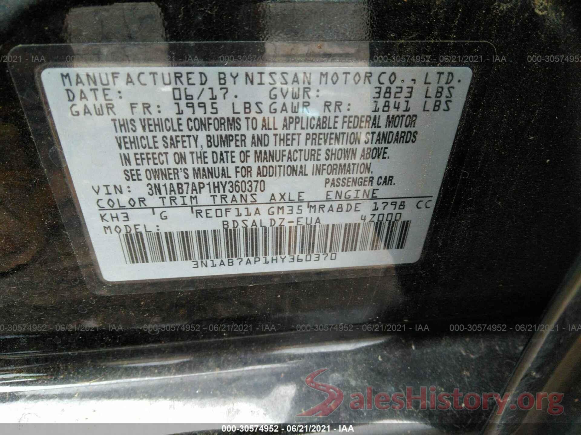 3N1AB7AP1HY360370 2017 NISSAN SENTRA