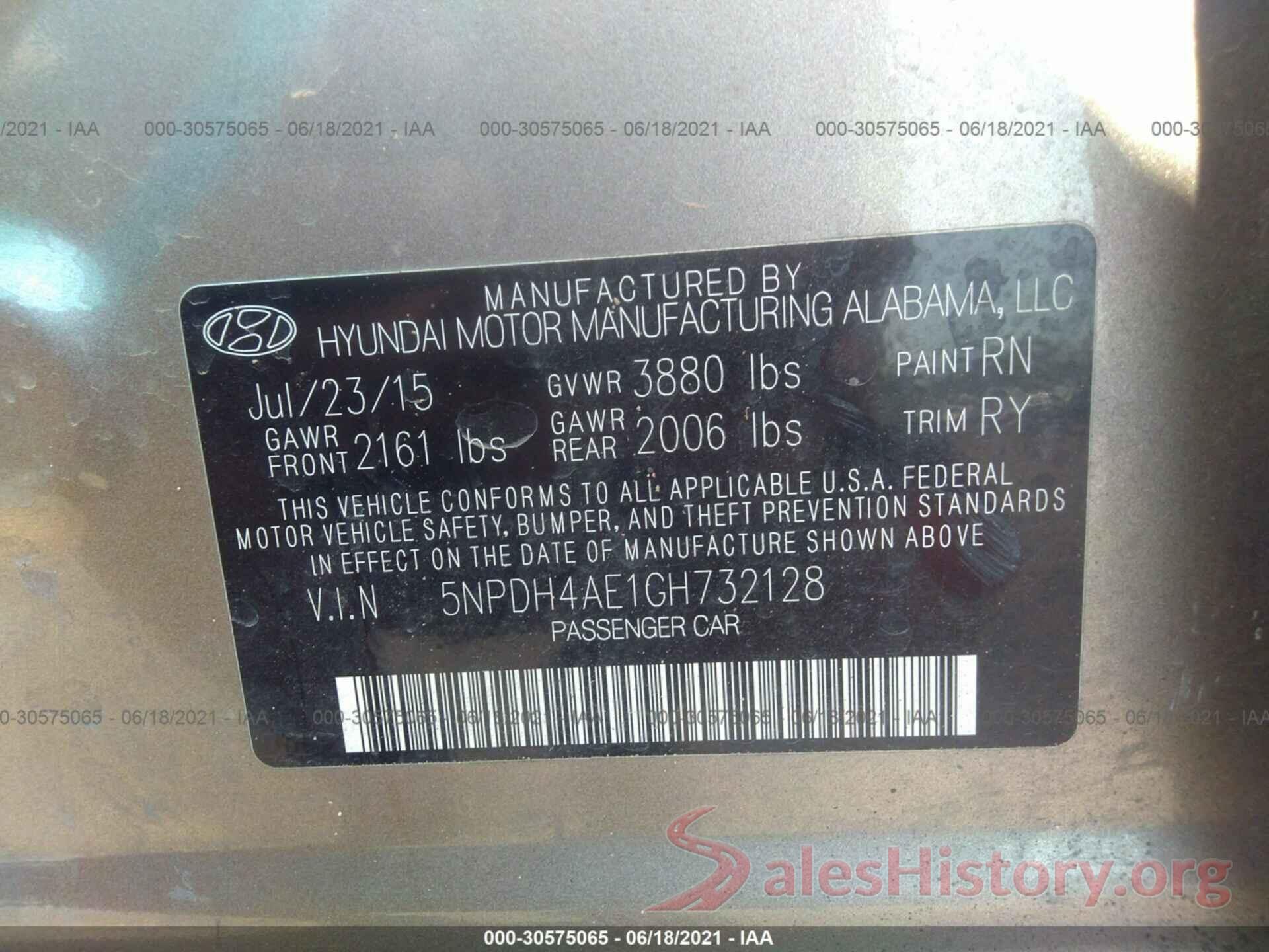 5NPDH4AE1GH732128 2016 HYUNDAI ELANTRA