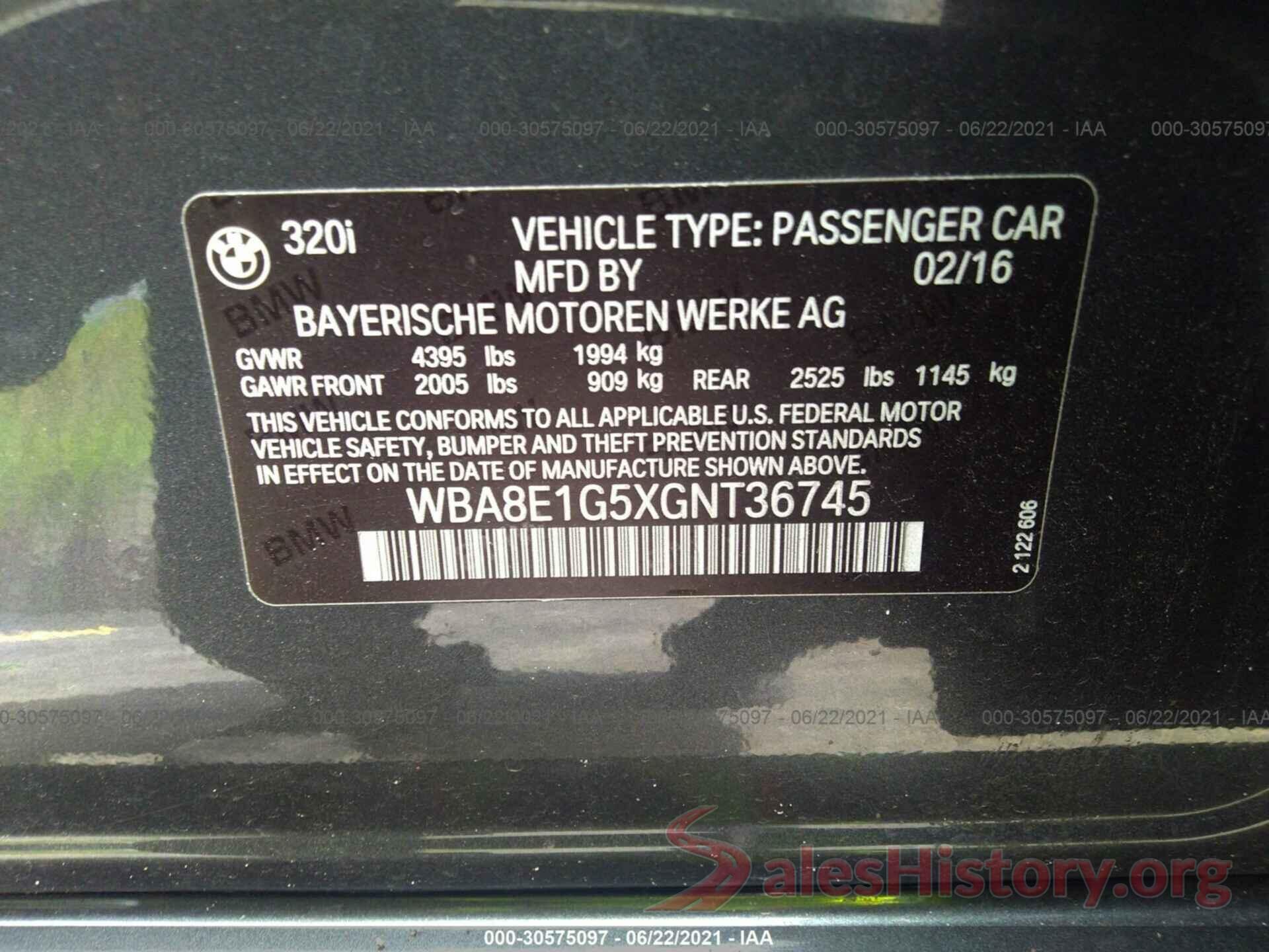 WBA8E1G5XGNT36745 2016 BMW 3 SERIES