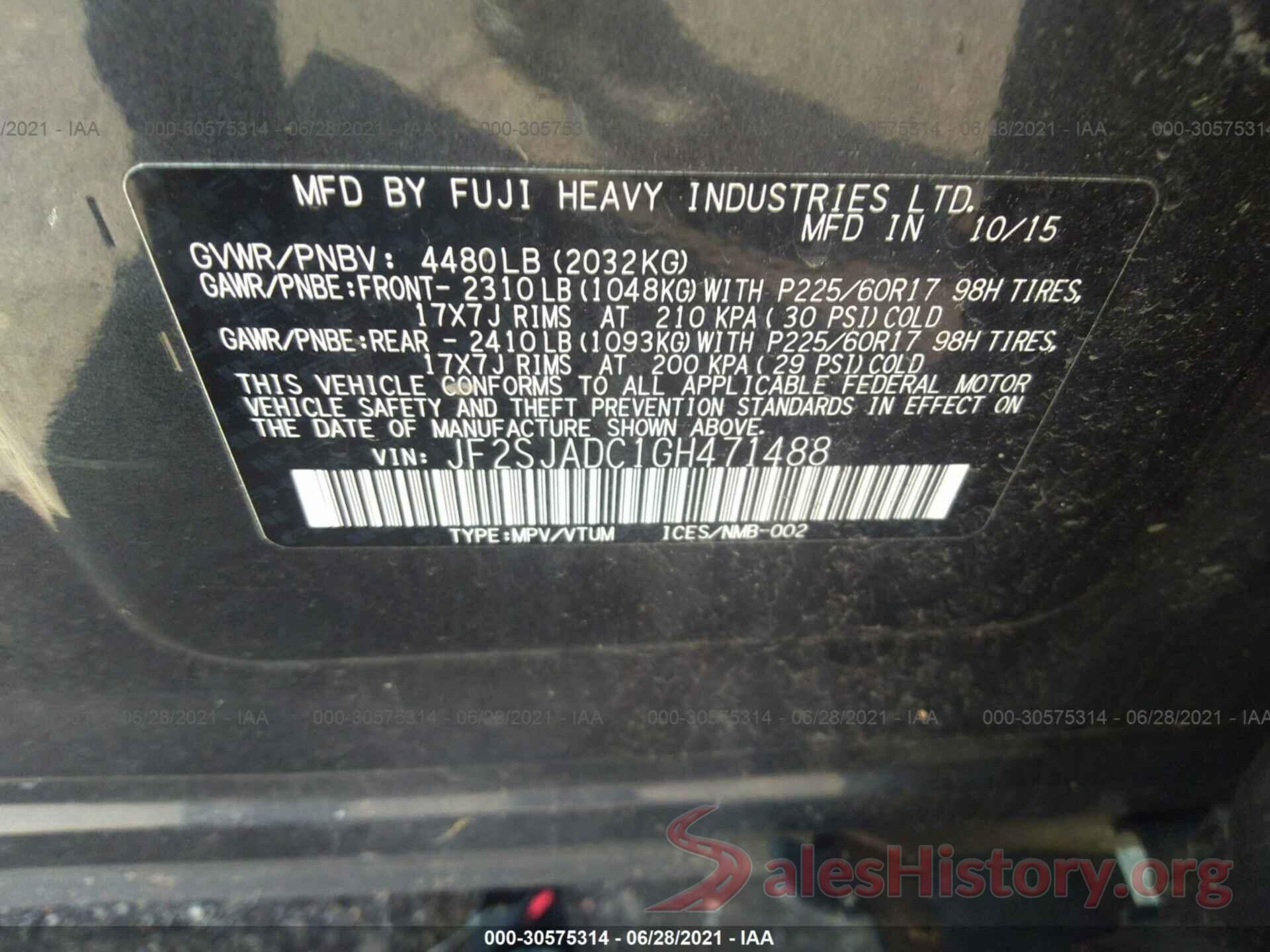 JF2SJADC1GH471488 2016 SUBARU FORESTER