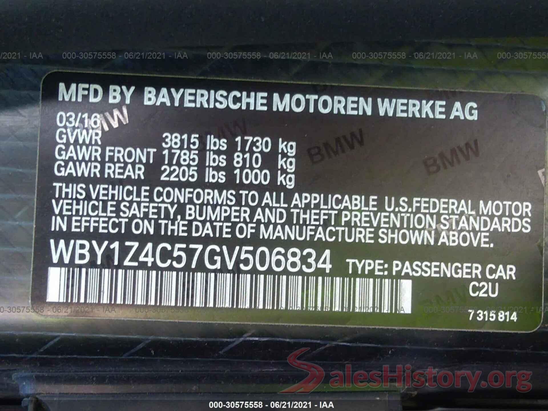 WBY1Z4C57GV506834 2016 BMW I3