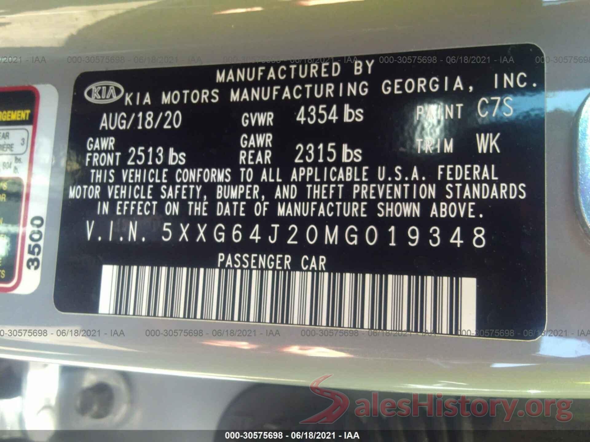 5XXG64J20MG019348 2021 KIA K5