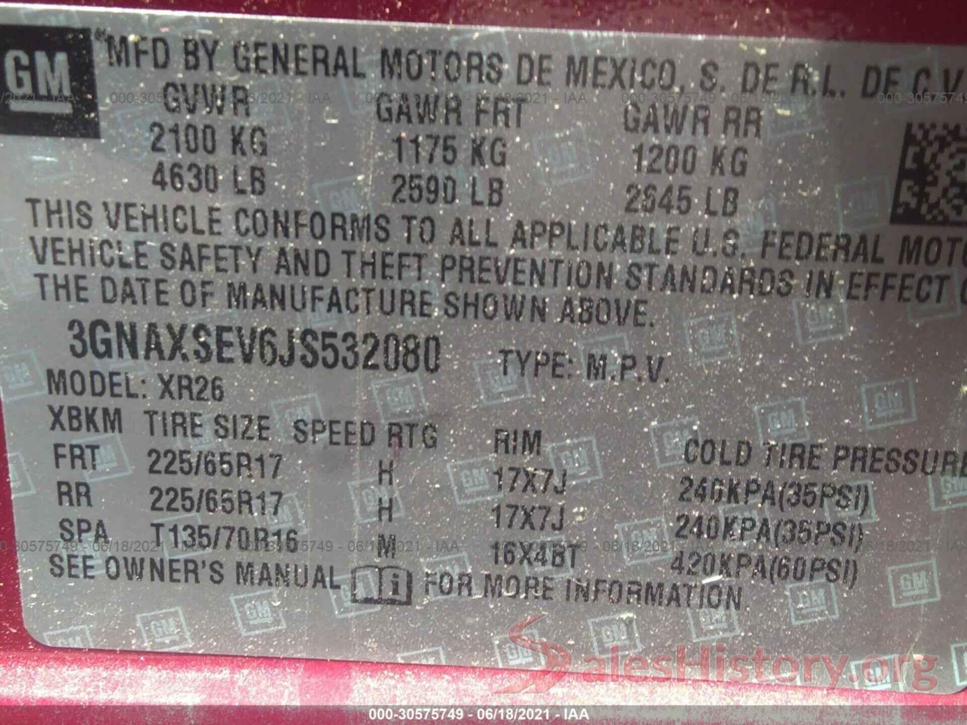 3GNAXSEV6JS532080 2018 CHEVROLET EQUINOX