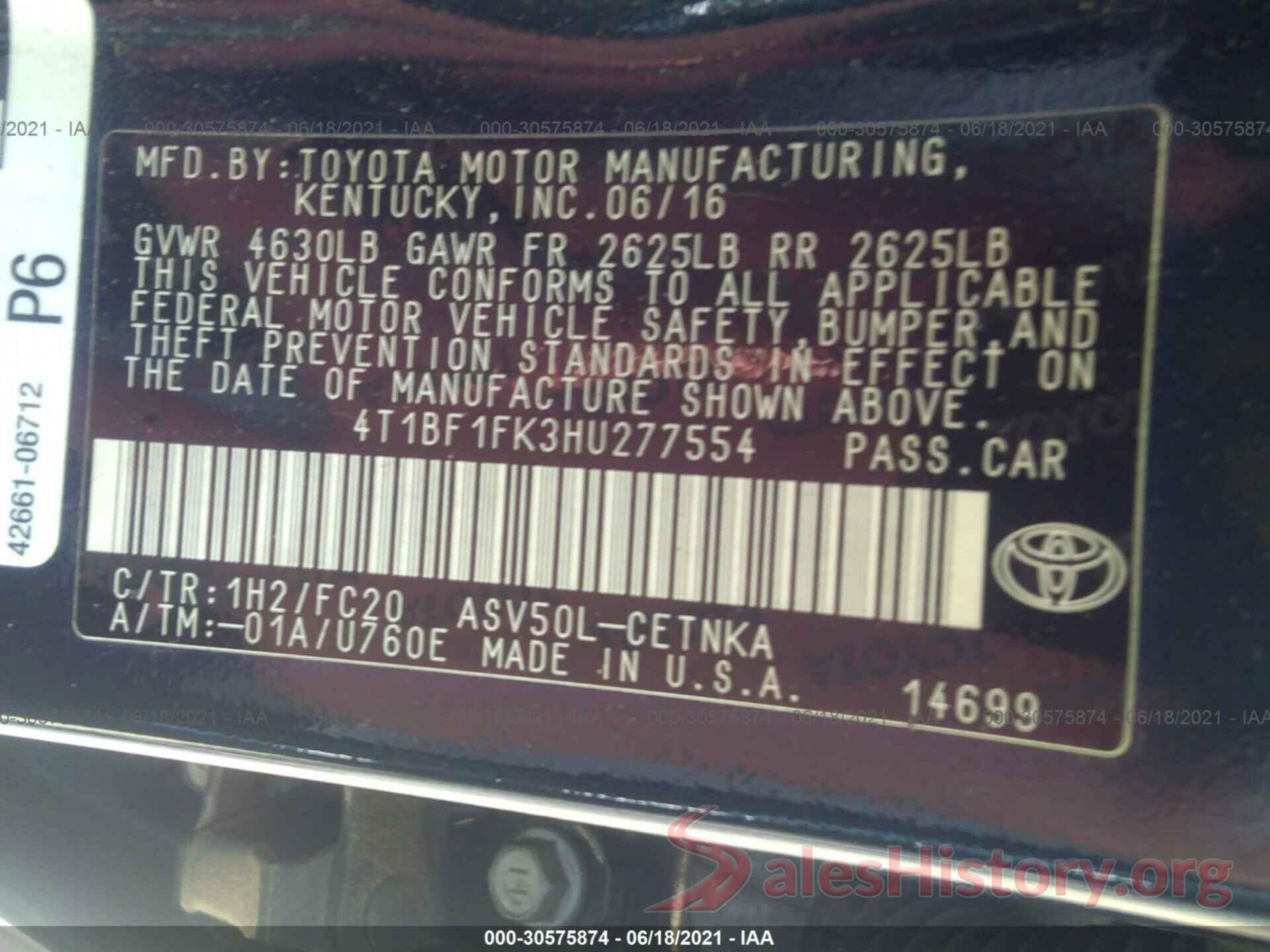 4T1BF1FK3HU277554 2017 TOYOTA CAMRY