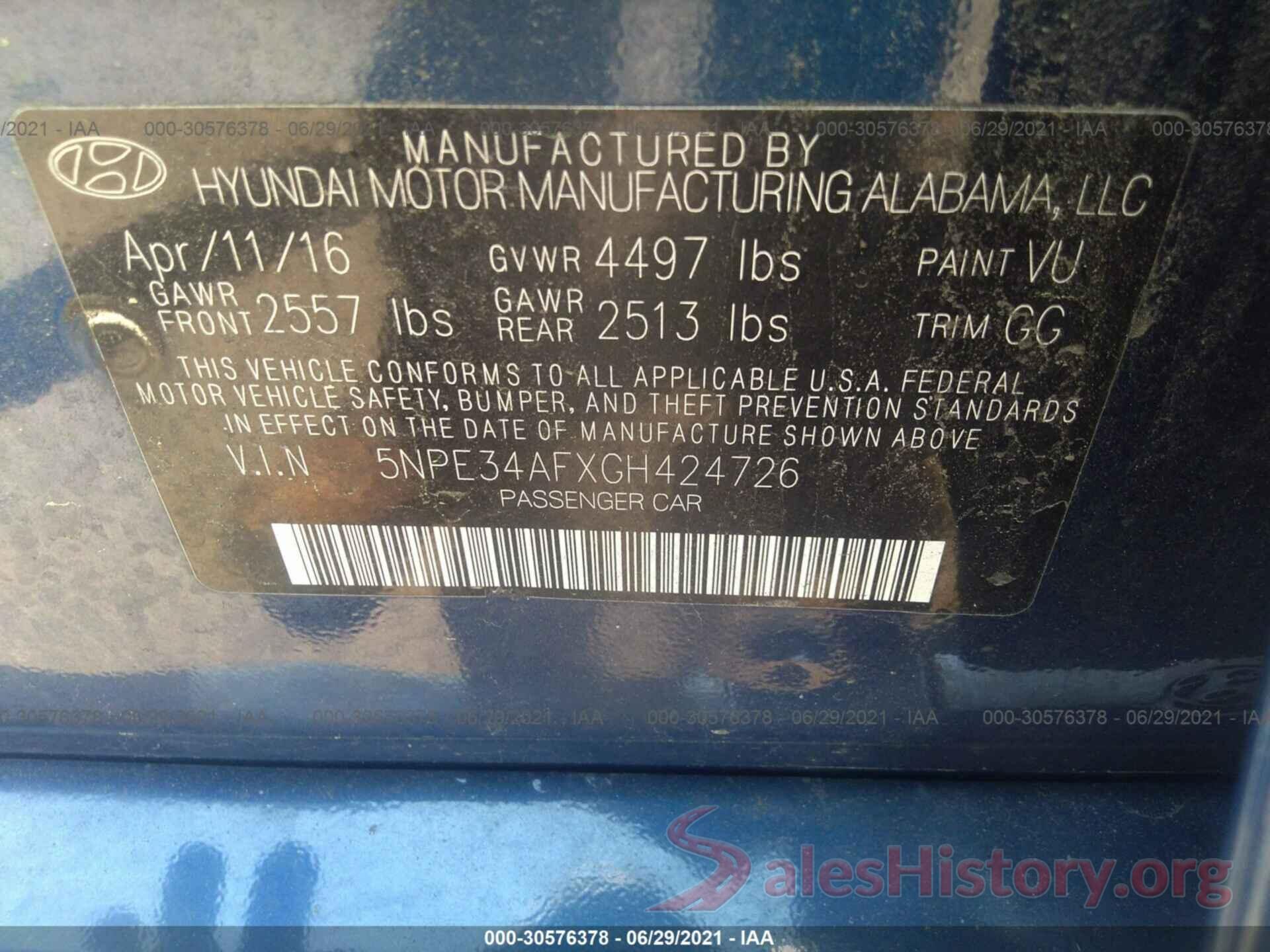 5NPE34AFXGH424726 2016 HYUNDAI SONATA