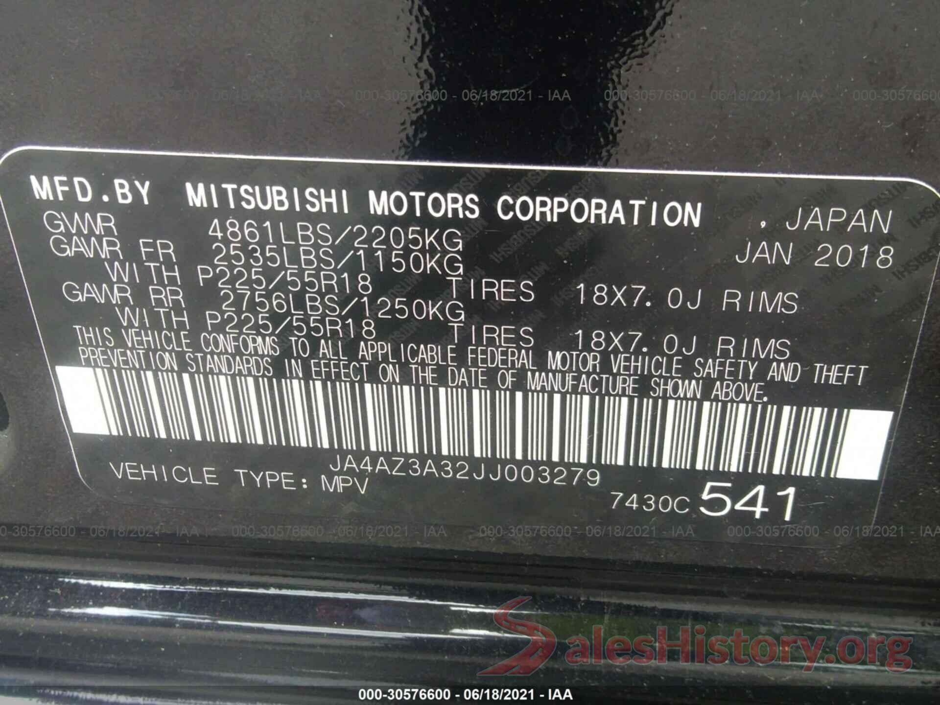 JA4AZ3A32JJ003279 2018 MITSUBISHI OUTLANDER