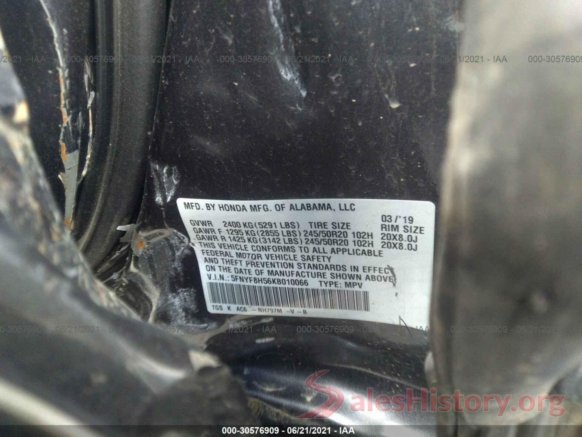 5FNYF8H56KB010066 2019 HONDA PASSPORT