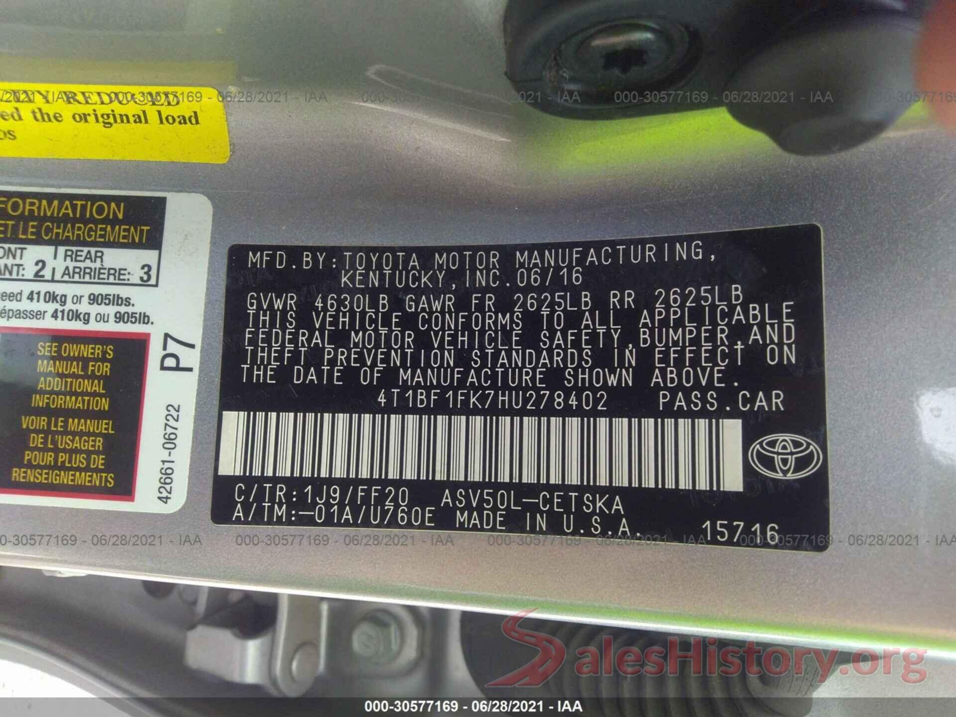 4T1BF1FK7HU278402 2017 TOYOTA CAMRY