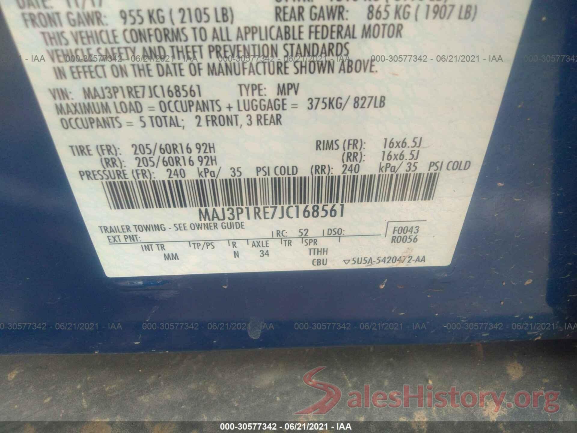 MAJ3P1RE7JC168561 2018 FORD ECOSPORT