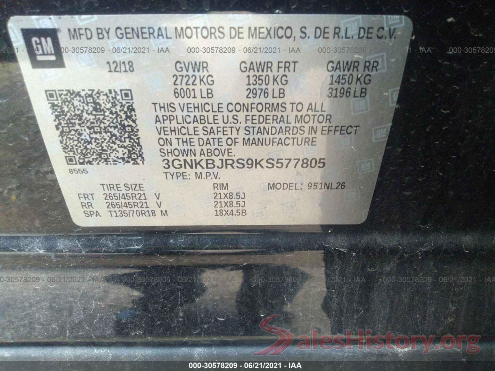 3GNKBJRS9KS577805 2019 CHEVROLET BLAZER