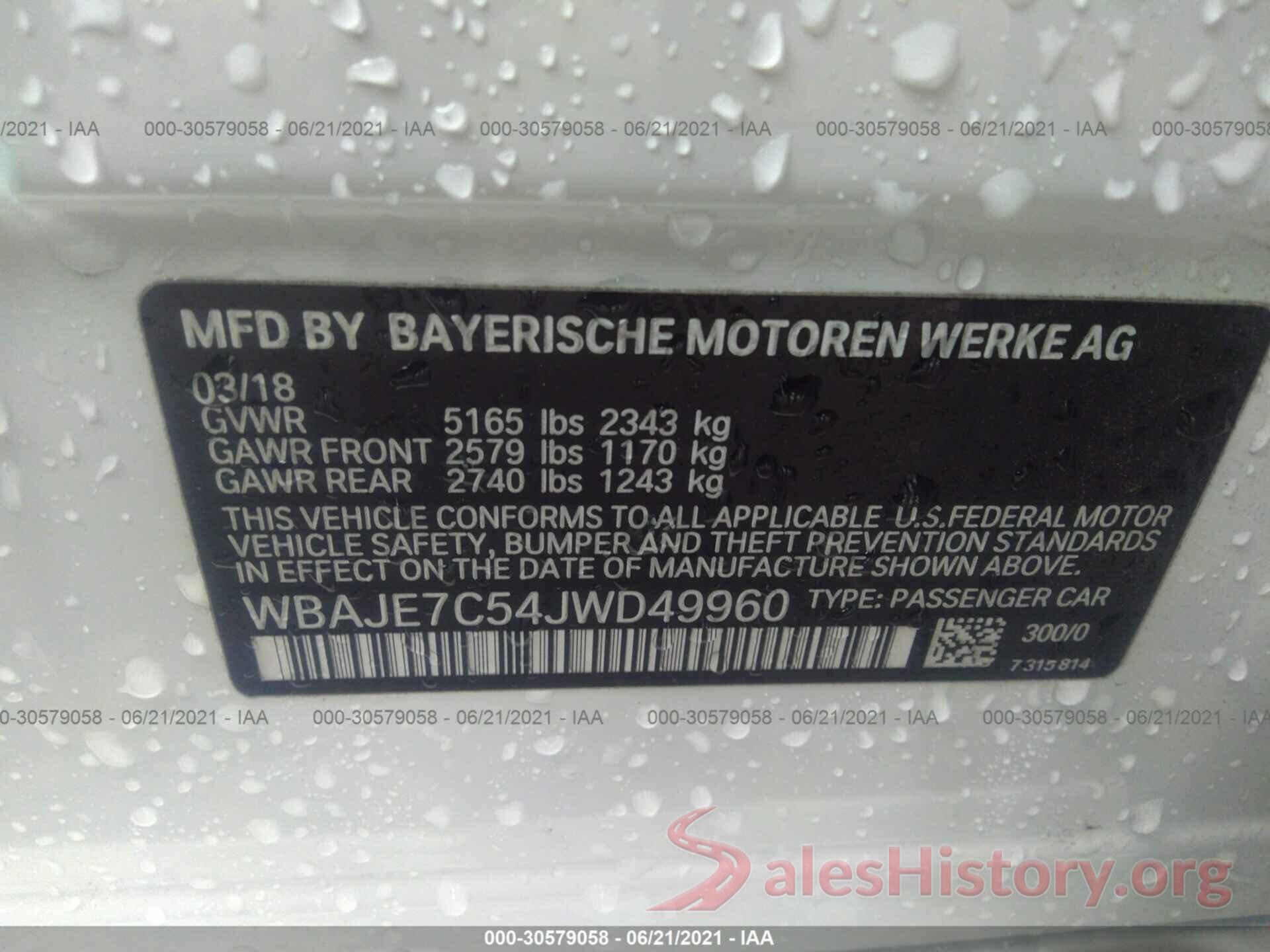 WBAJE7C54JWD49960 2018 BMW 5 SERIES